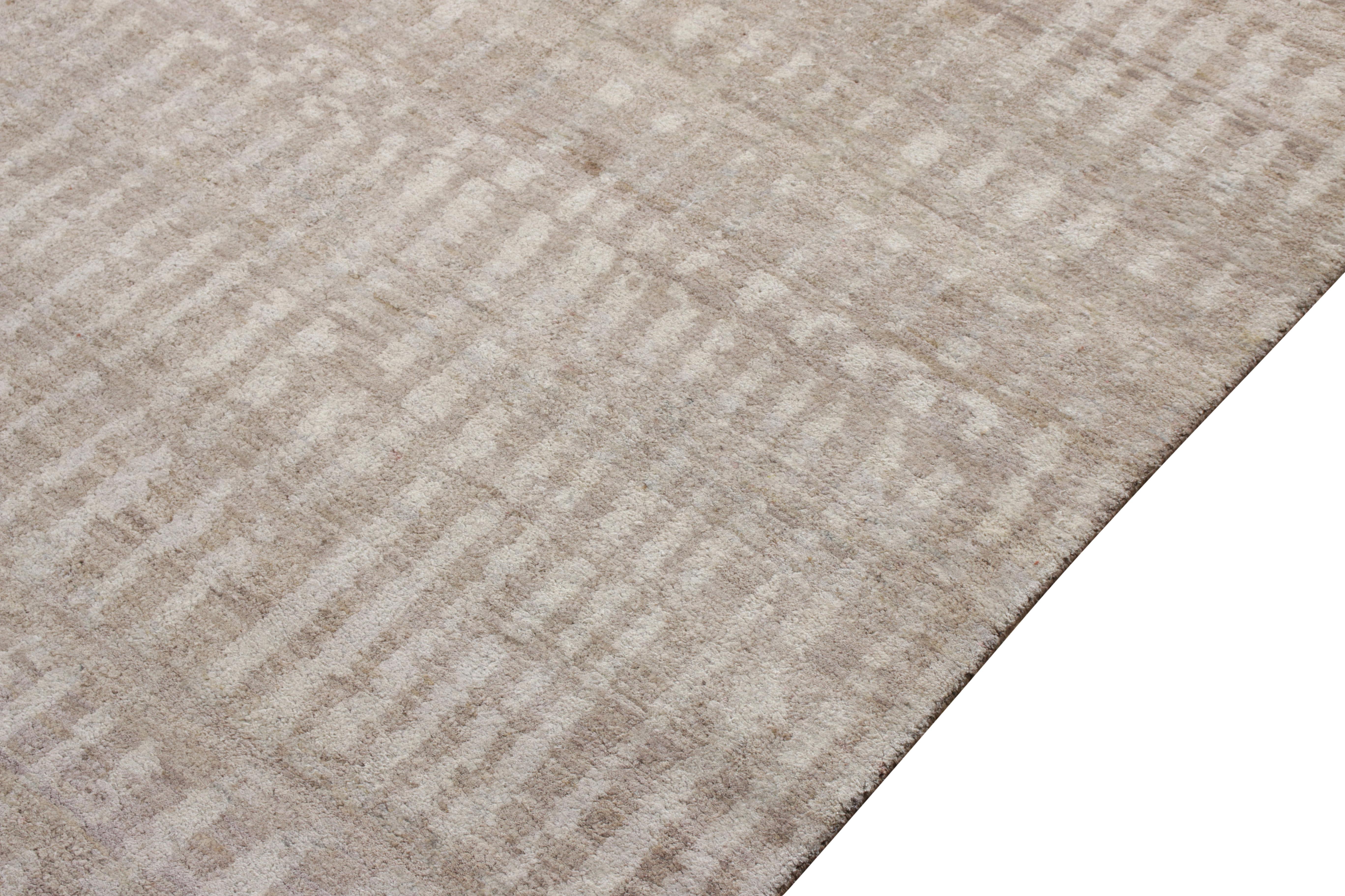 Hand-Knotted Rug & Kilim’s Modern Rug in All over Beige-Brown, White Geometric Pattern For Sale