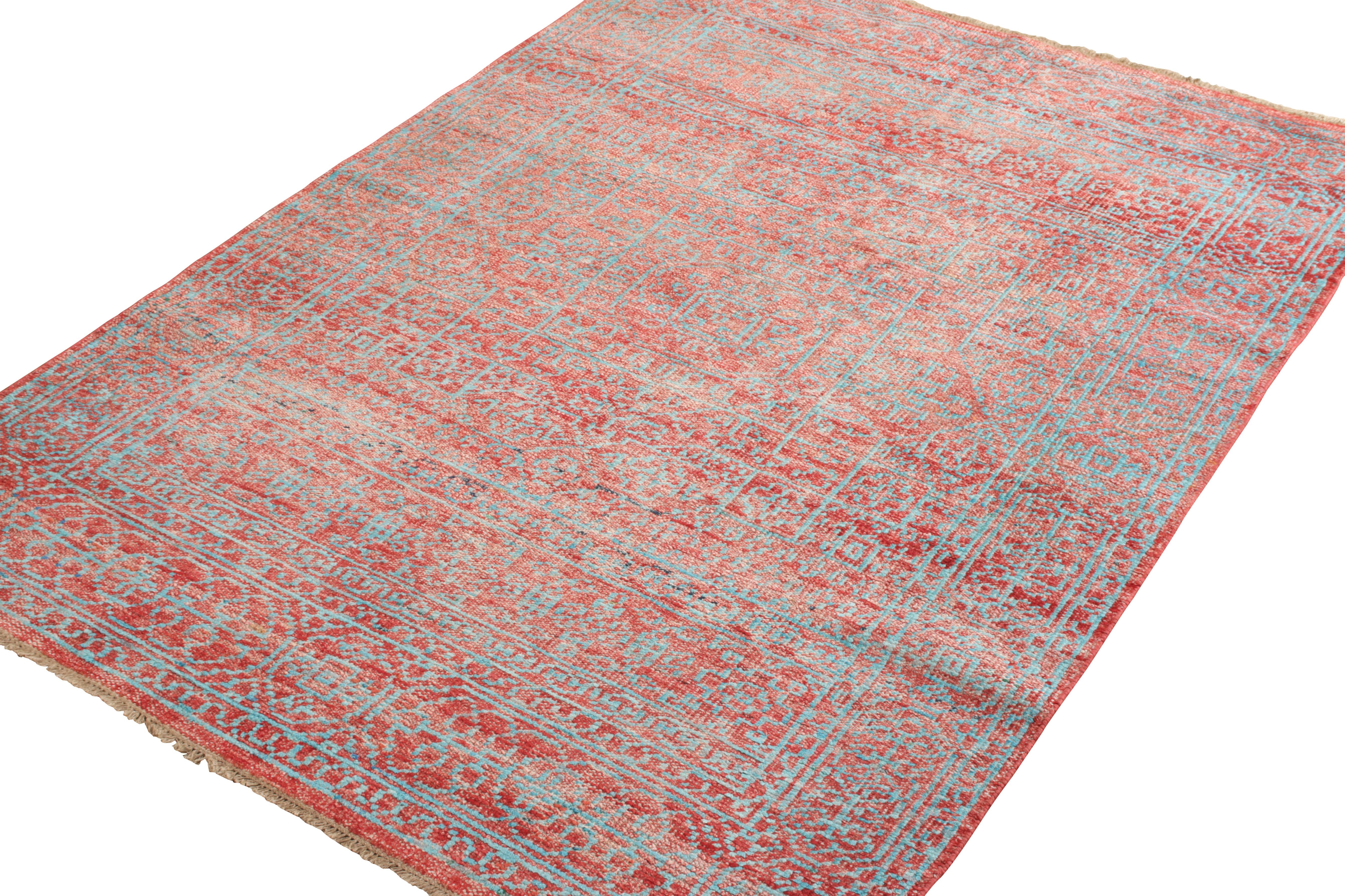 Indian Rug & Kilim’s Modern Rug in All over Red and Blue Geometric Pattern For Sale