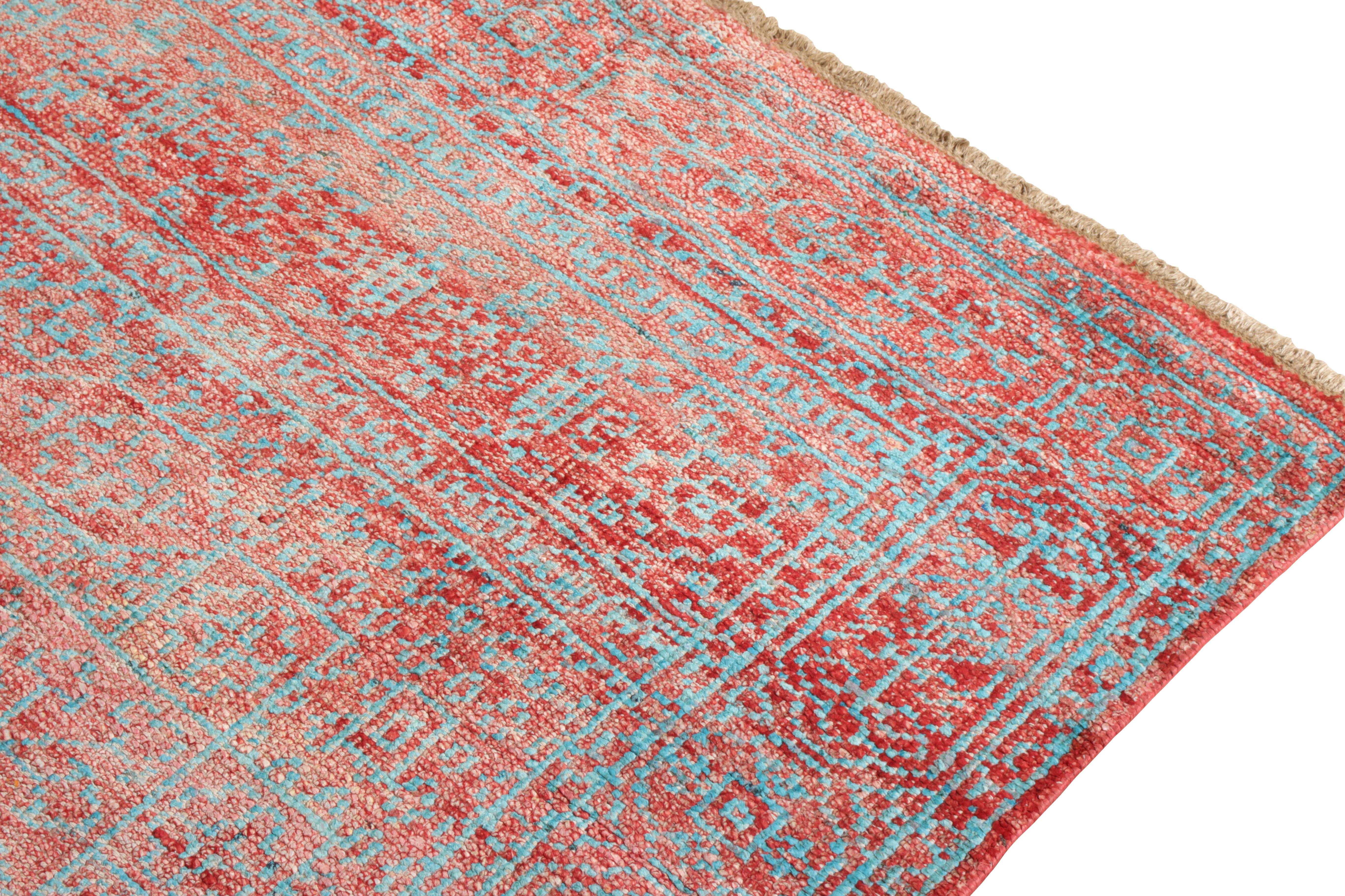 Hand-Knotted Rug & Kilim’s Modern Rug in All over Red and Blue Geometric Pattern For Sale