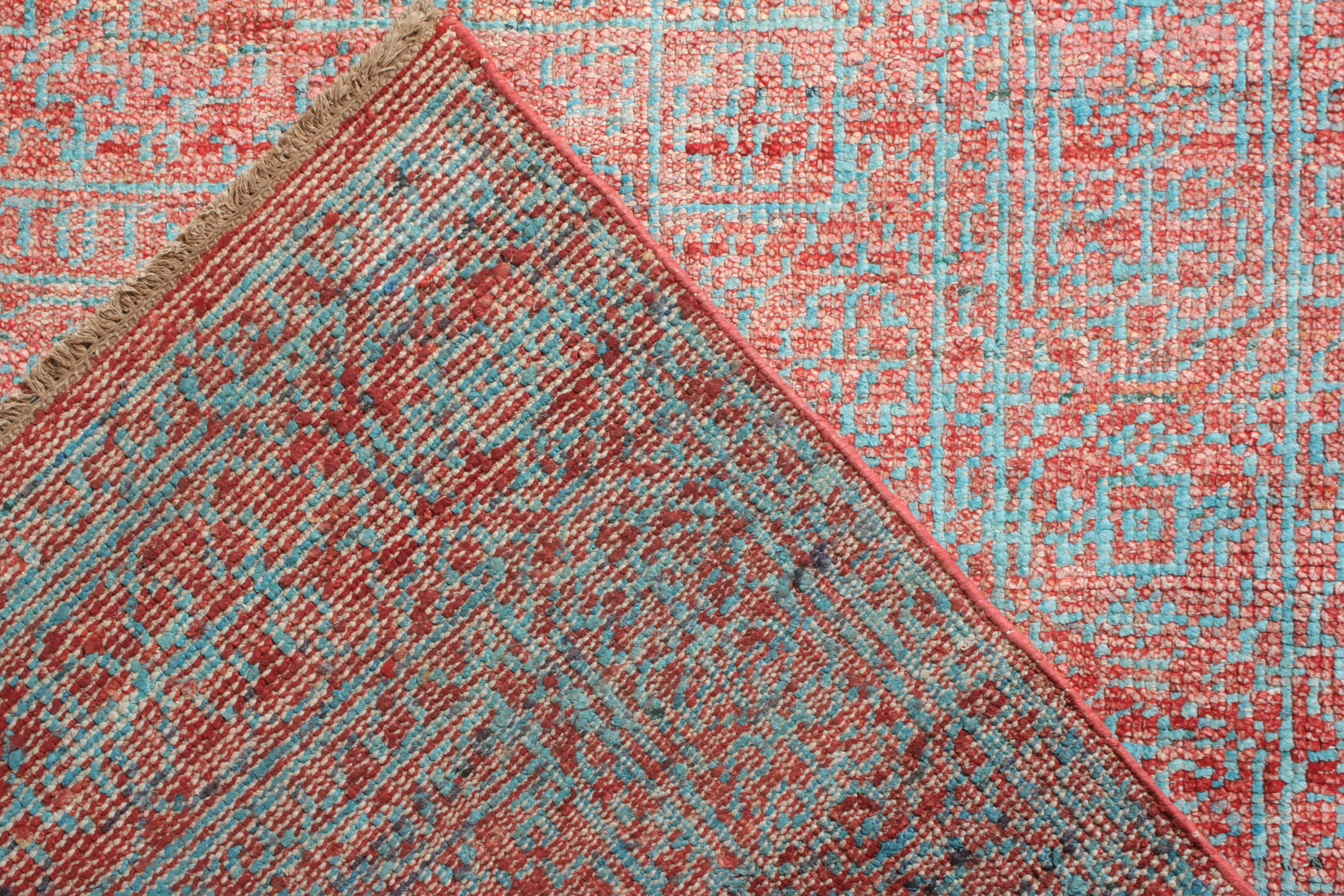 Rug & Kilim’s Modern Rug in All over Red and Blue Geometric Pattern In New Condition For Sale In Long Island City, NY
