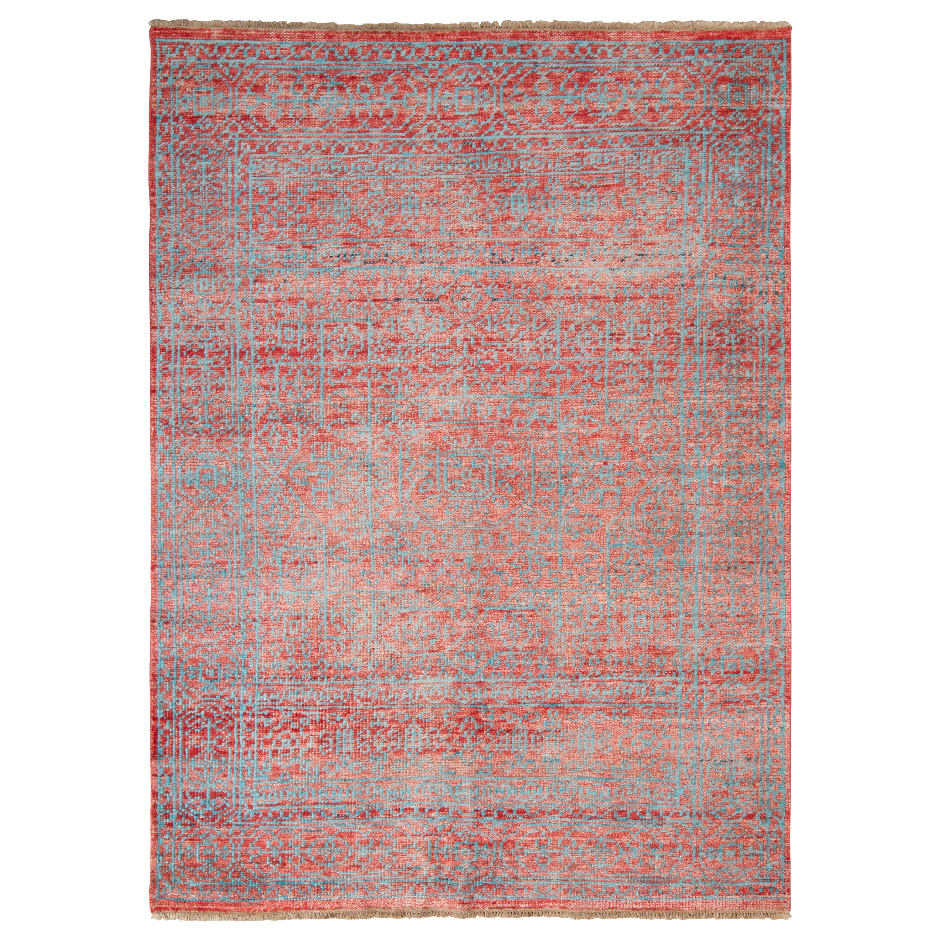 Moderner Teppich von Teppich & Kilims mit geometrischem Muster in Rot und Blau