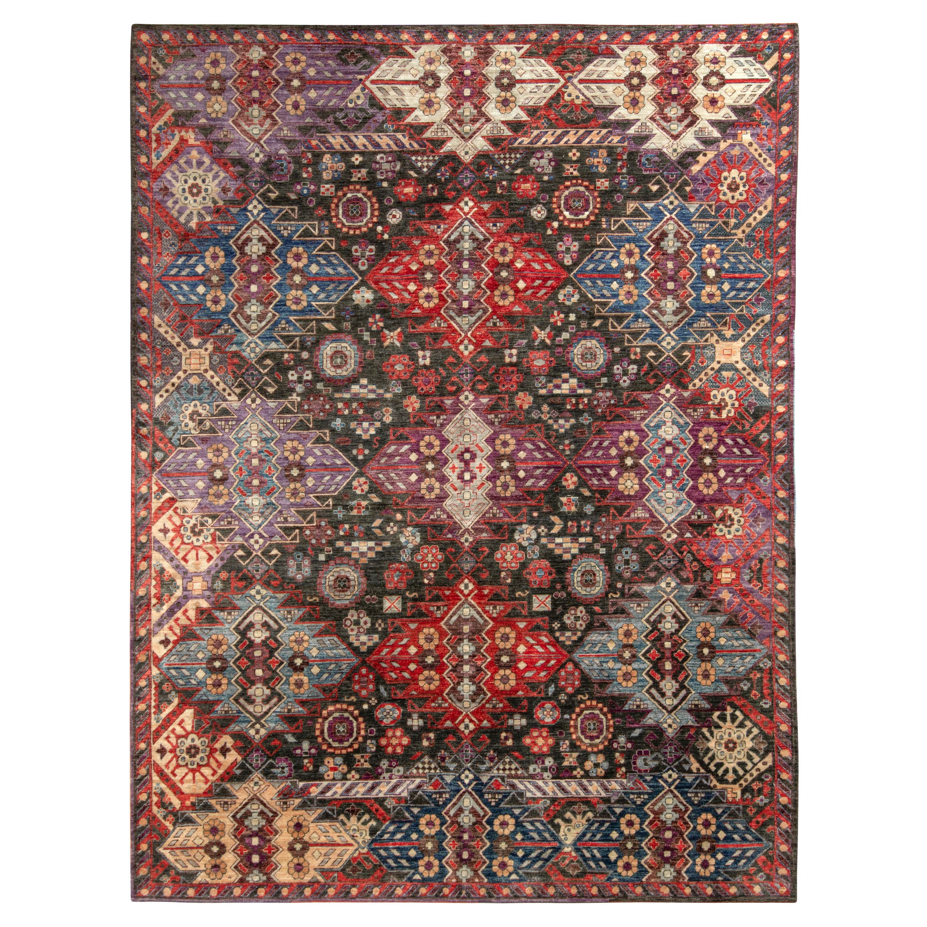 Rug & Kilim's Modern Rug in einem geometrischen Muster in Rot, Blau und Schwarz