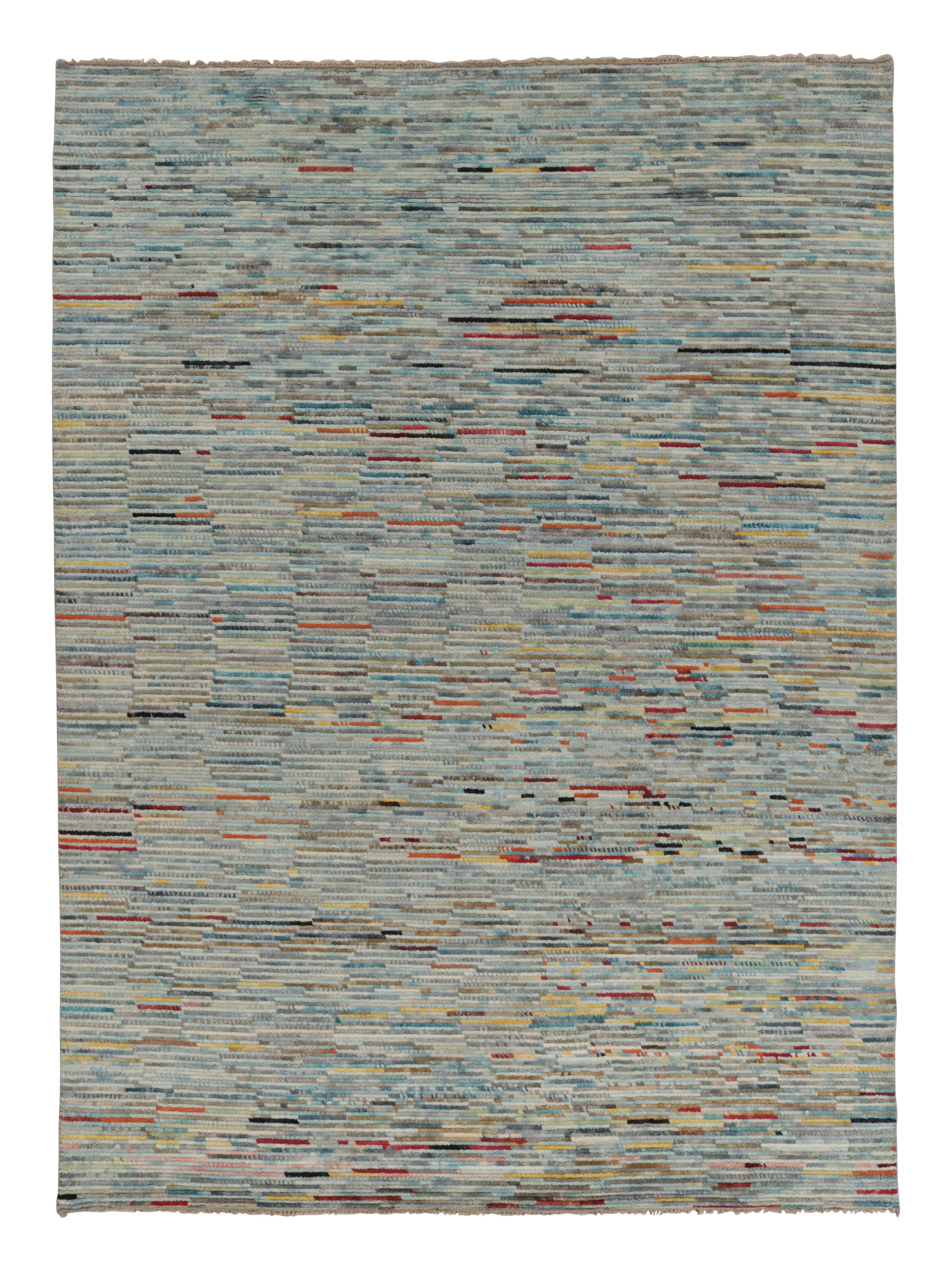 Rug 
Kilim
s Modern Rug in Arctic Blue and Multi-Color Striped Pattern For Sale