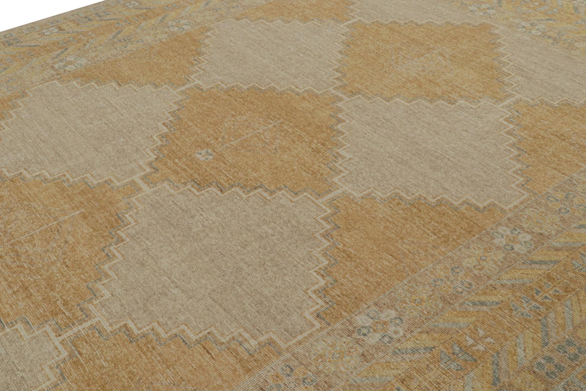 Hand-Knotted Rug & Kilim’s Modern Rug in Beige and Gold Tones, with Geometric Patterns For Sale