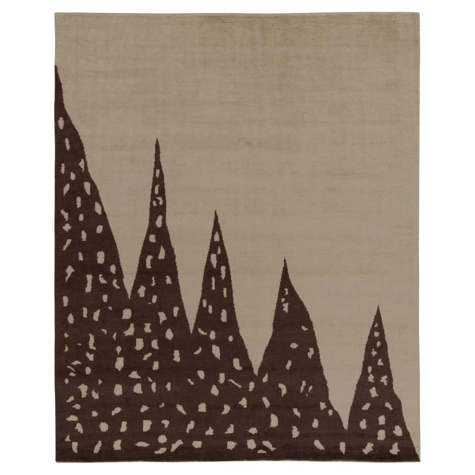 Beige Modern Wool and Silk Rug Handmade with Abstract Pattern For Sale ...