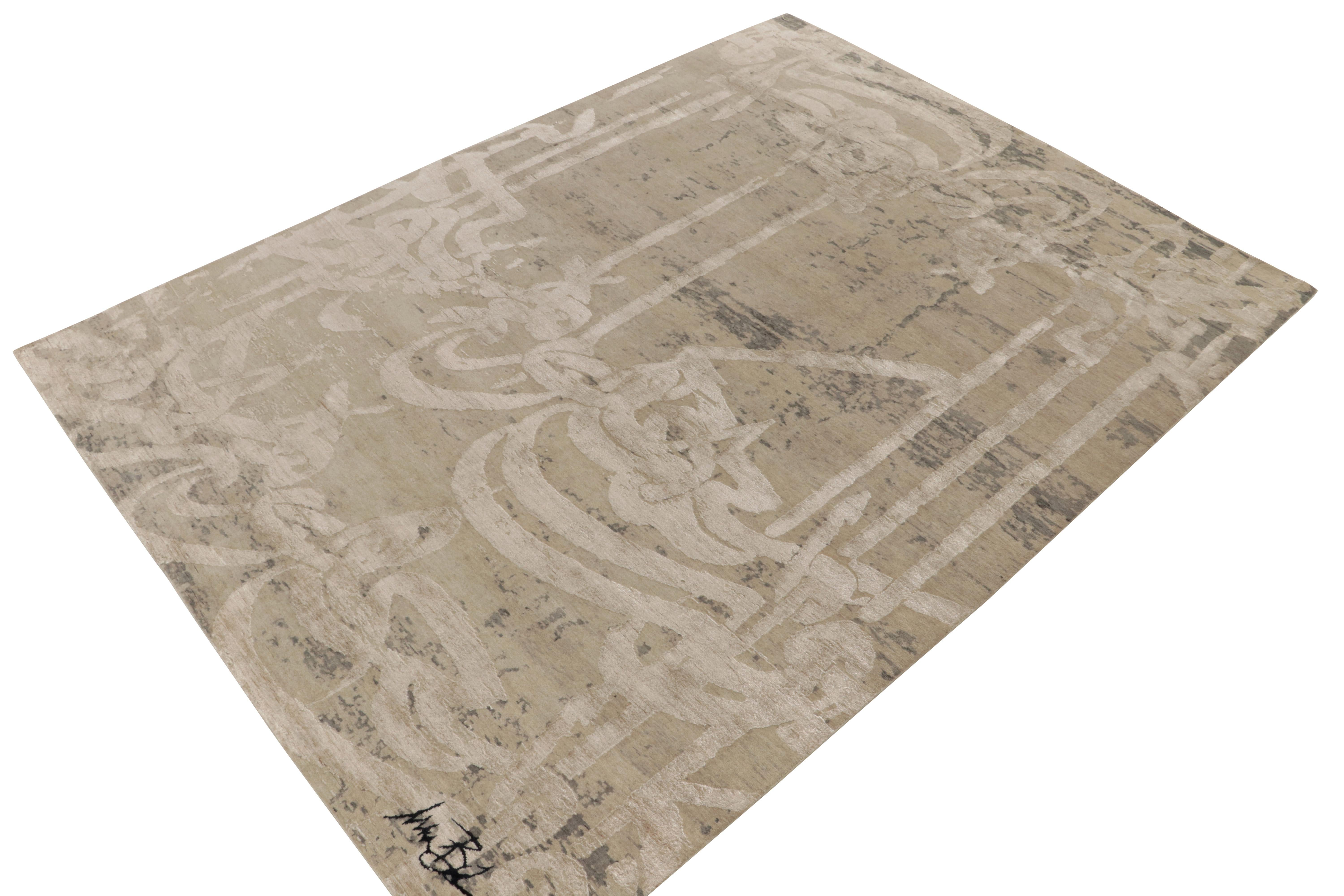Indian Rug & Kilim's Modern Rug in Beige-Brown, White Abstract Pattern For Sale