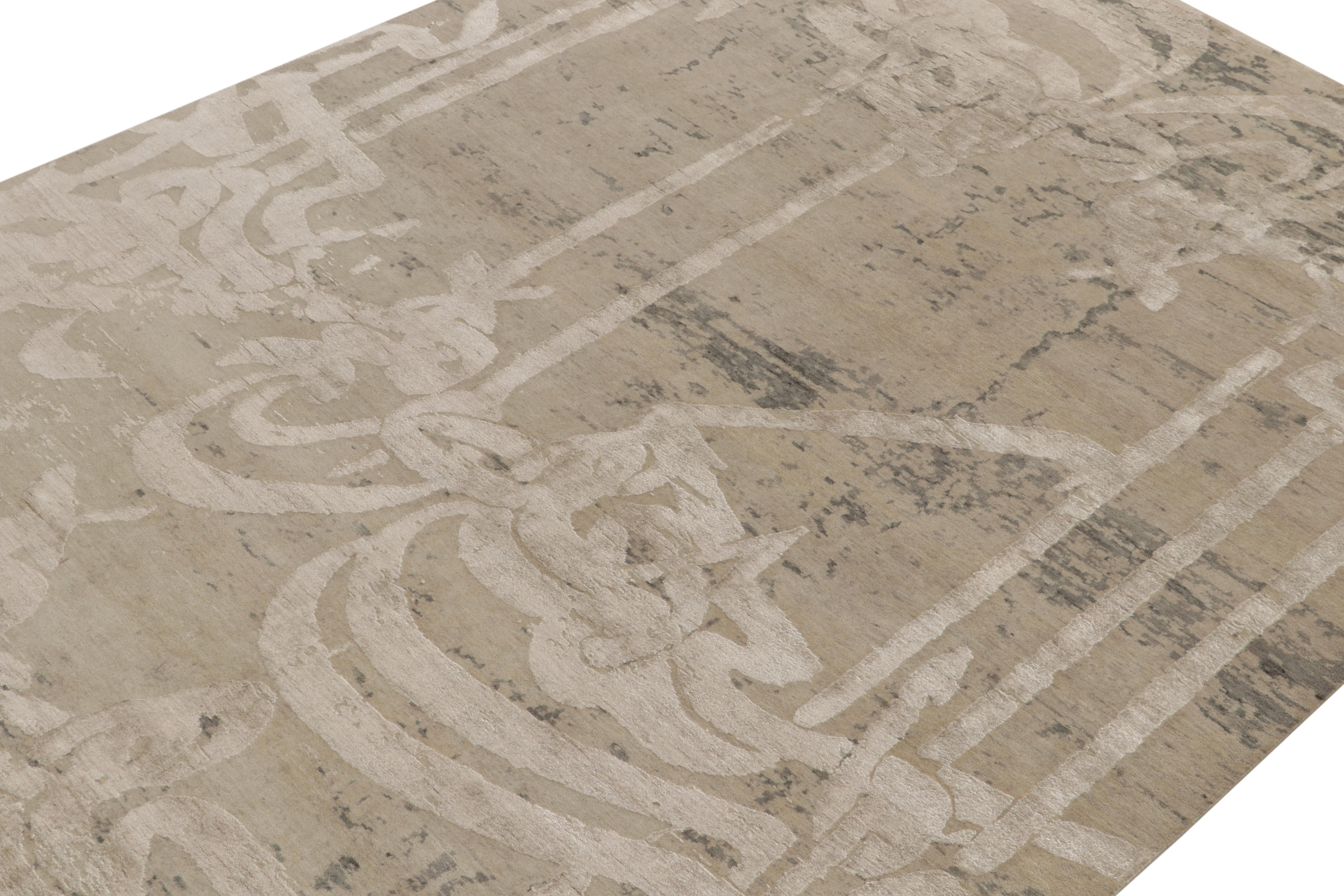 Hand-Knotted Rug & Kilim's Modern Rug in Beige-Brown, White Abstract Pattern For Sale