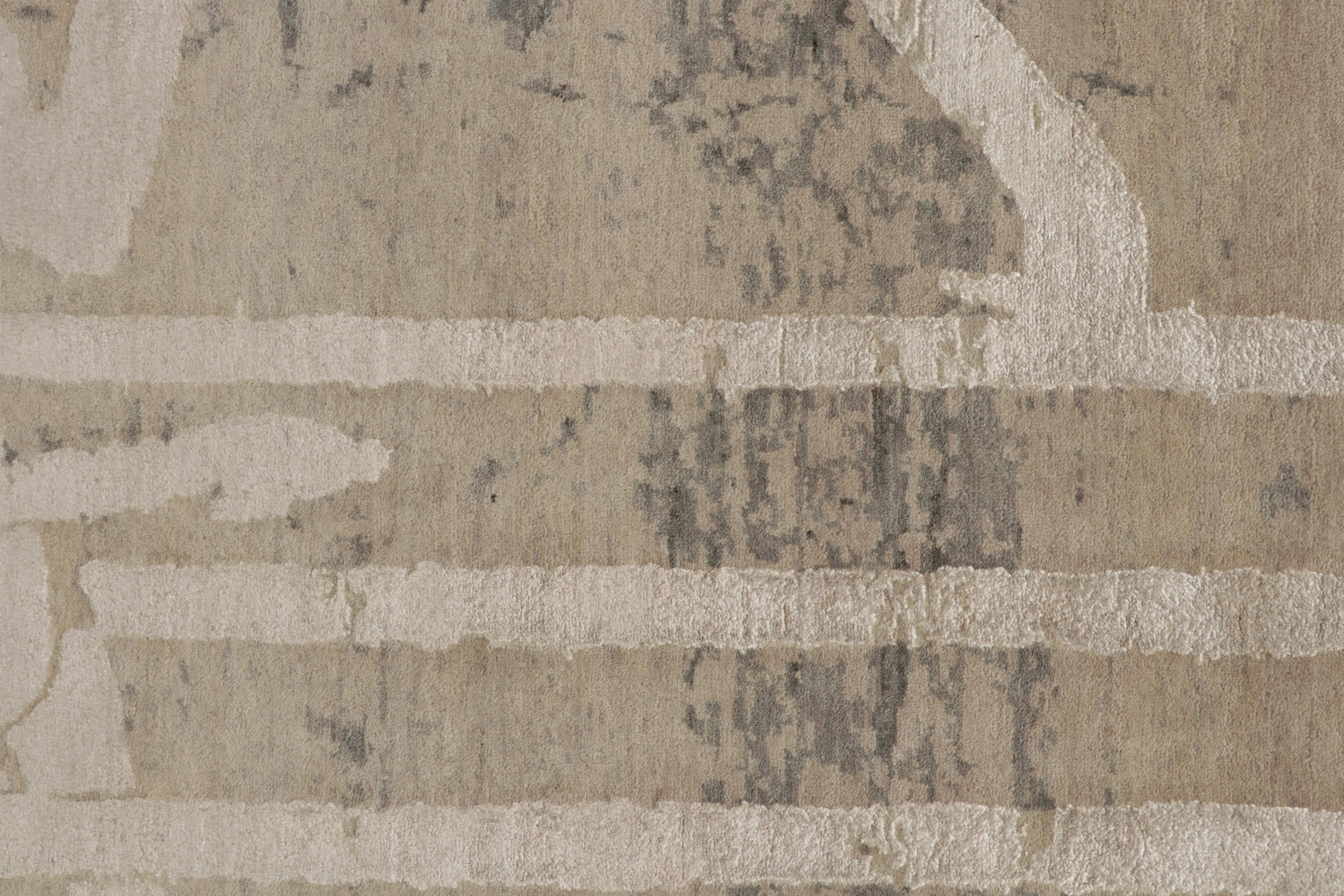 Contemporary Rug & Kilim's Modern Rug in Beige-Brown, White Abstract Pattern For Sale