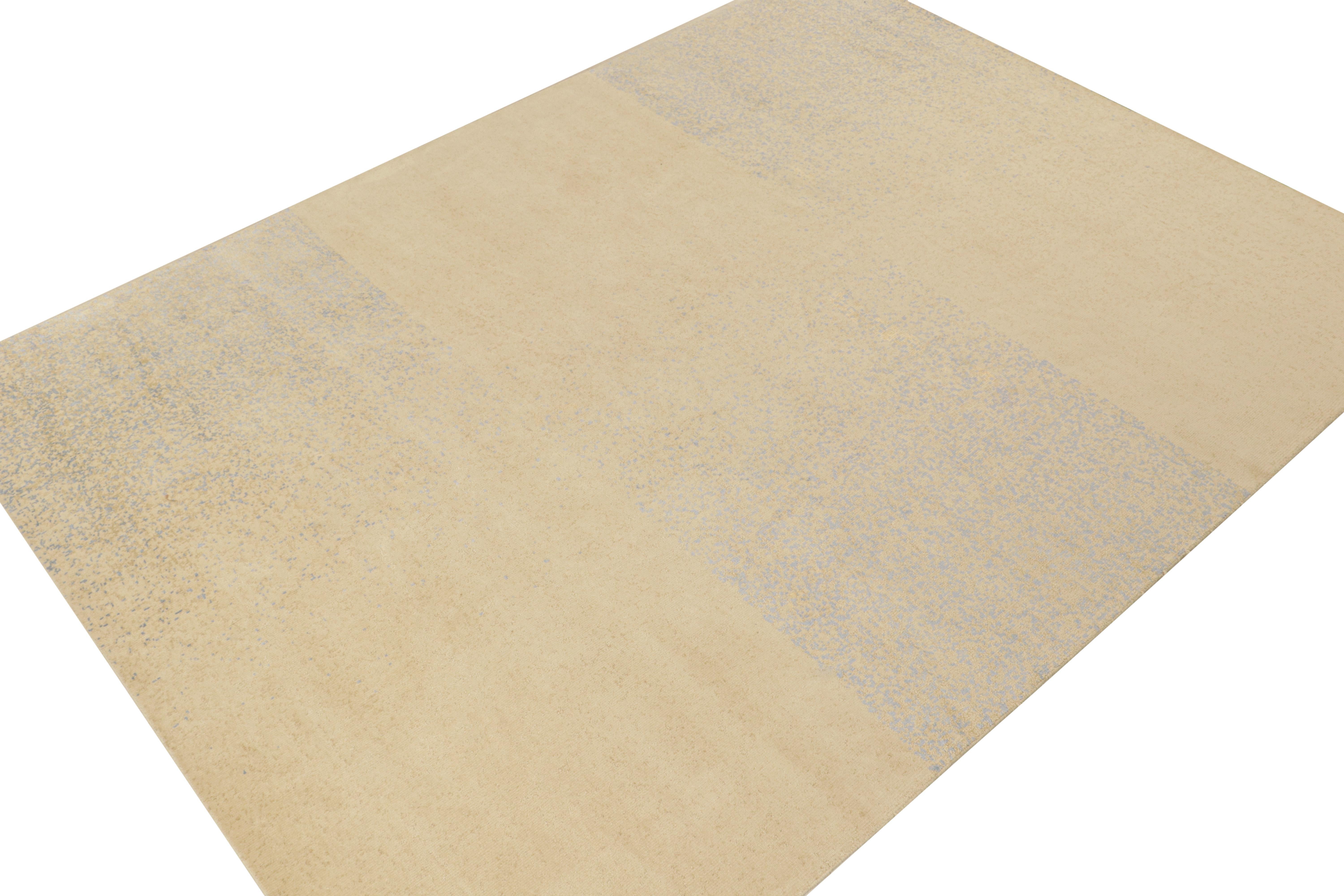 Dieser abstrakte Teppich im Format 9x12 ist eine kühne Ergänzung der modernen Designs von Rug & Kilim. Handgeknüpft aus Wolle und Seide.
Weiter zum Design: 
Das Design wechselt sich auf einzigartige Weise in Quadraten ab, während es das