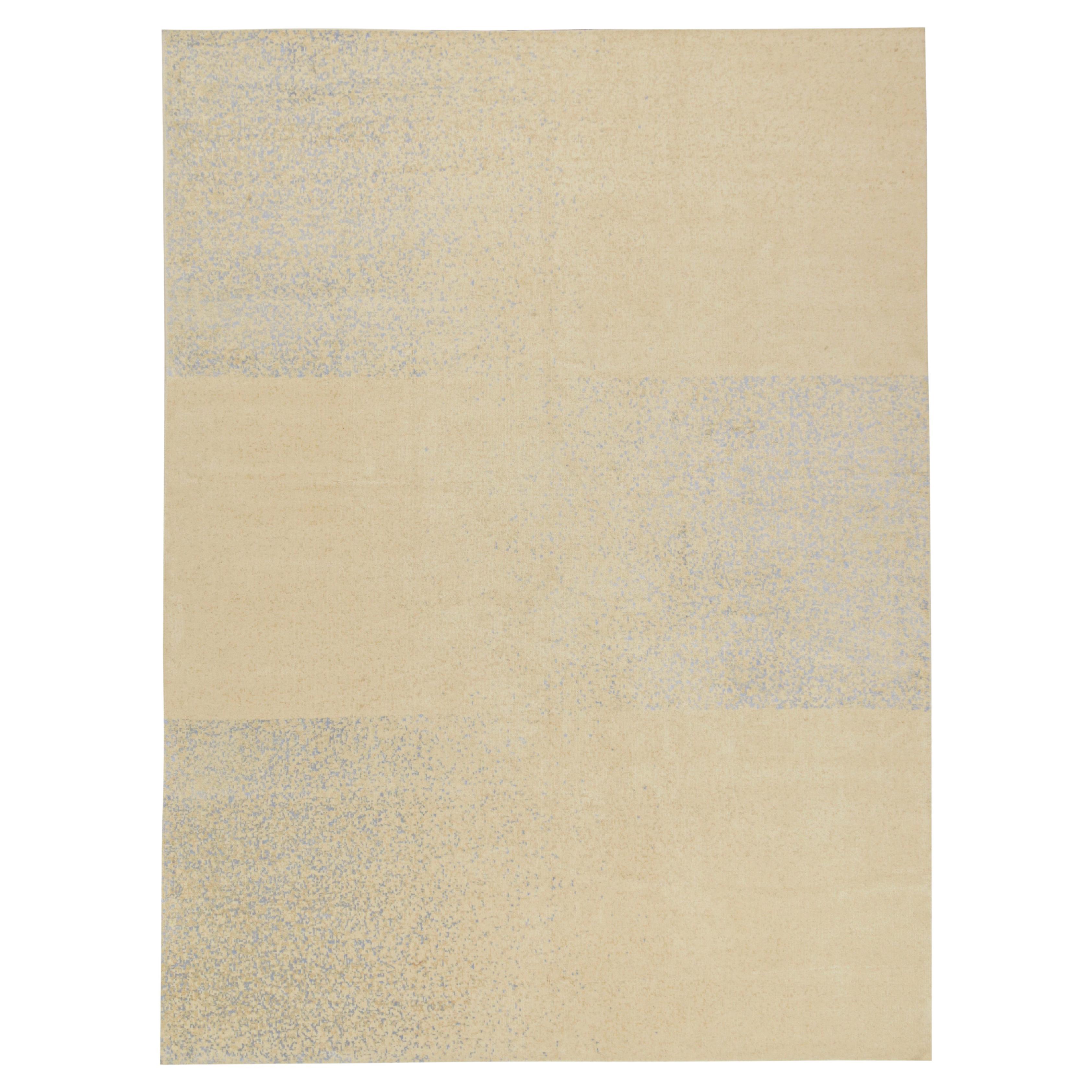 Rug & Kilim’s Modern Rug in Beige with Blue Abstract Geometric Patterns For Sale