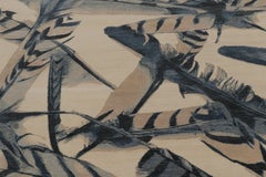 Rug & Kilim’s Modern Rug In Beige with Blue Pictorial Feather Design “Quiil”