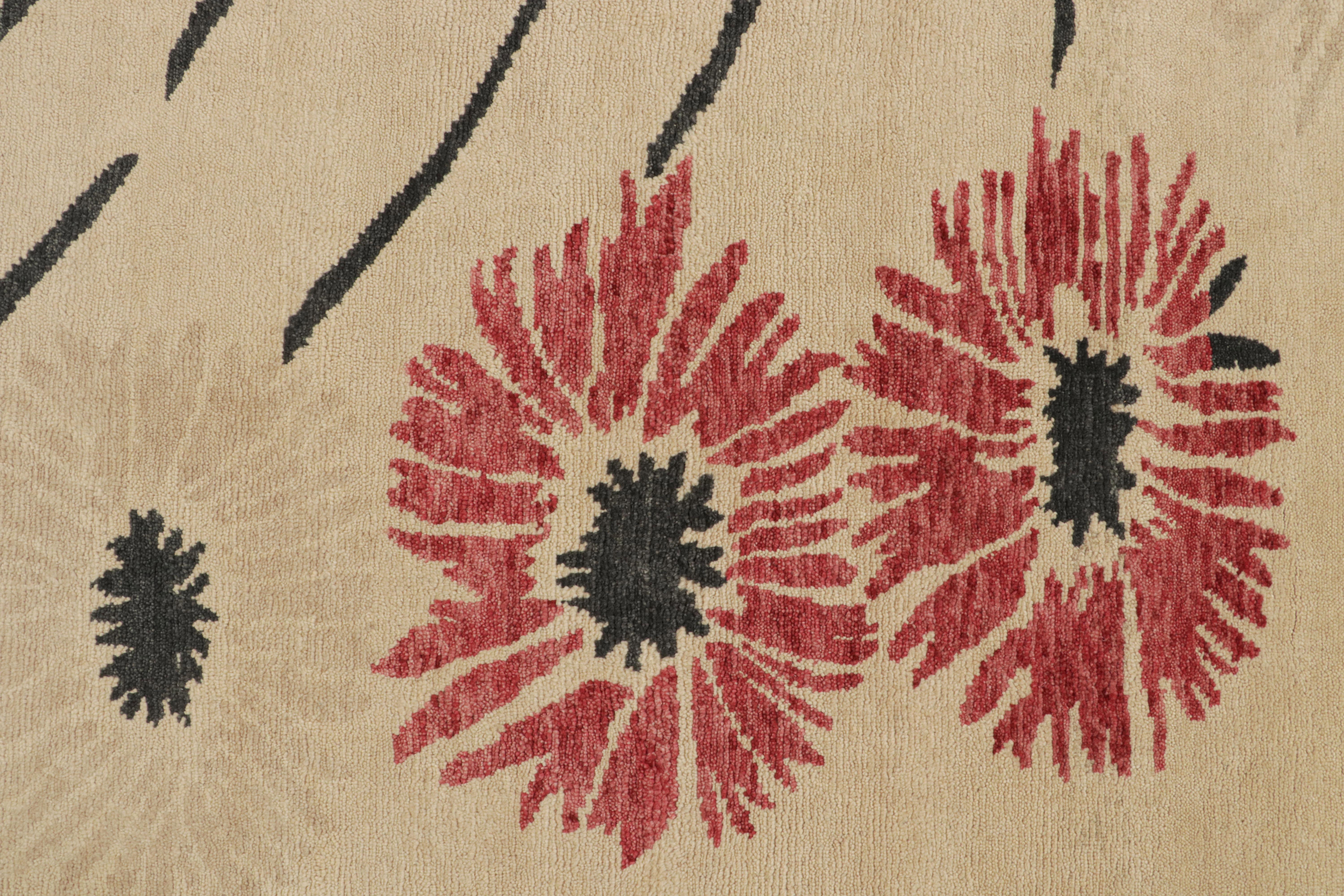 Contemporary Rug & Kilim’s Modern Rug in Beige with Red, Green & Black Floral Patterns For Sale