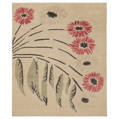 Rug & Kilim’s Modern Rug in Beige with Red, Green & Black Floral Patterns