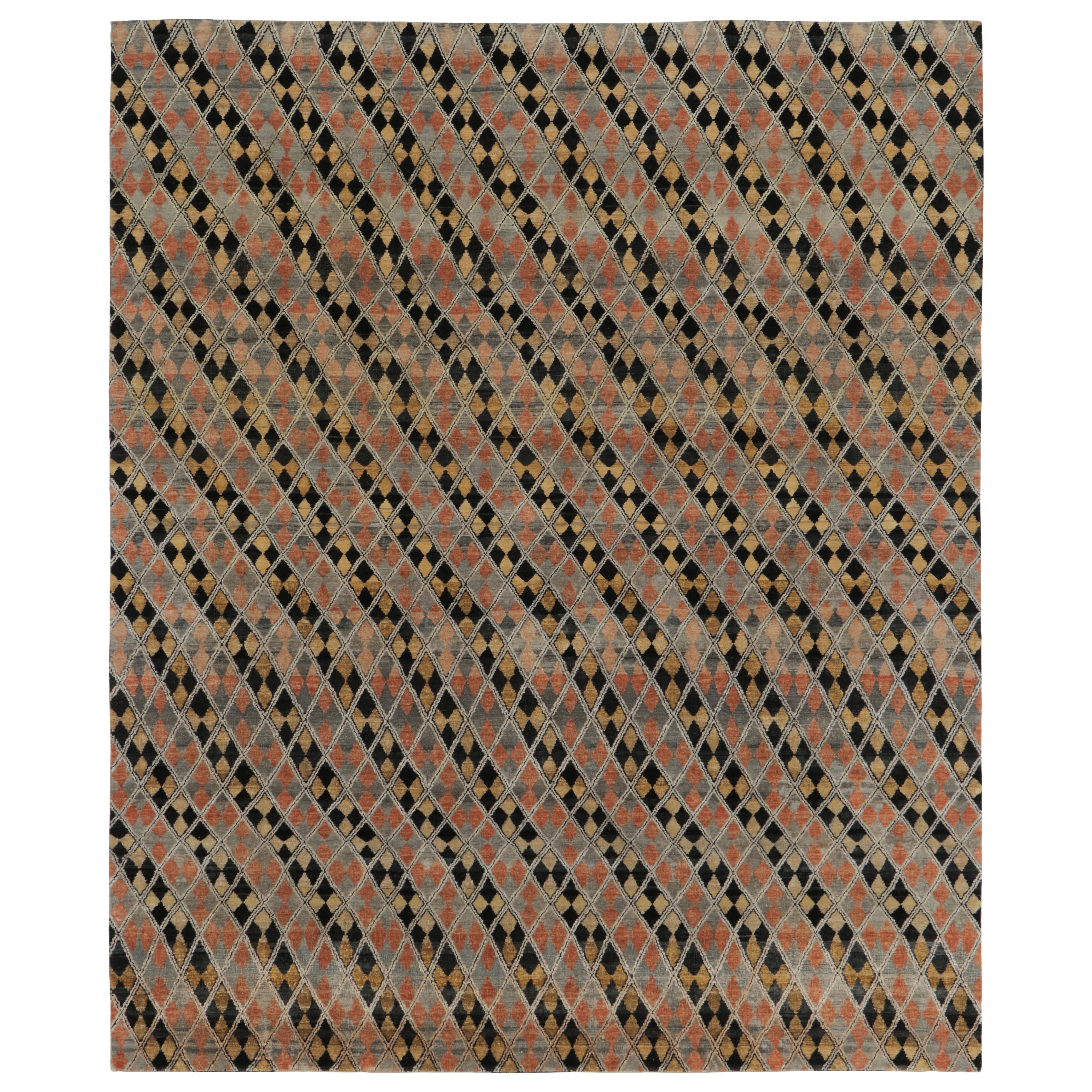 Moderner Teppich von Rug
Kilim mit geometrischem Rautenmuster in Schwarz, Holzkohle und Gold