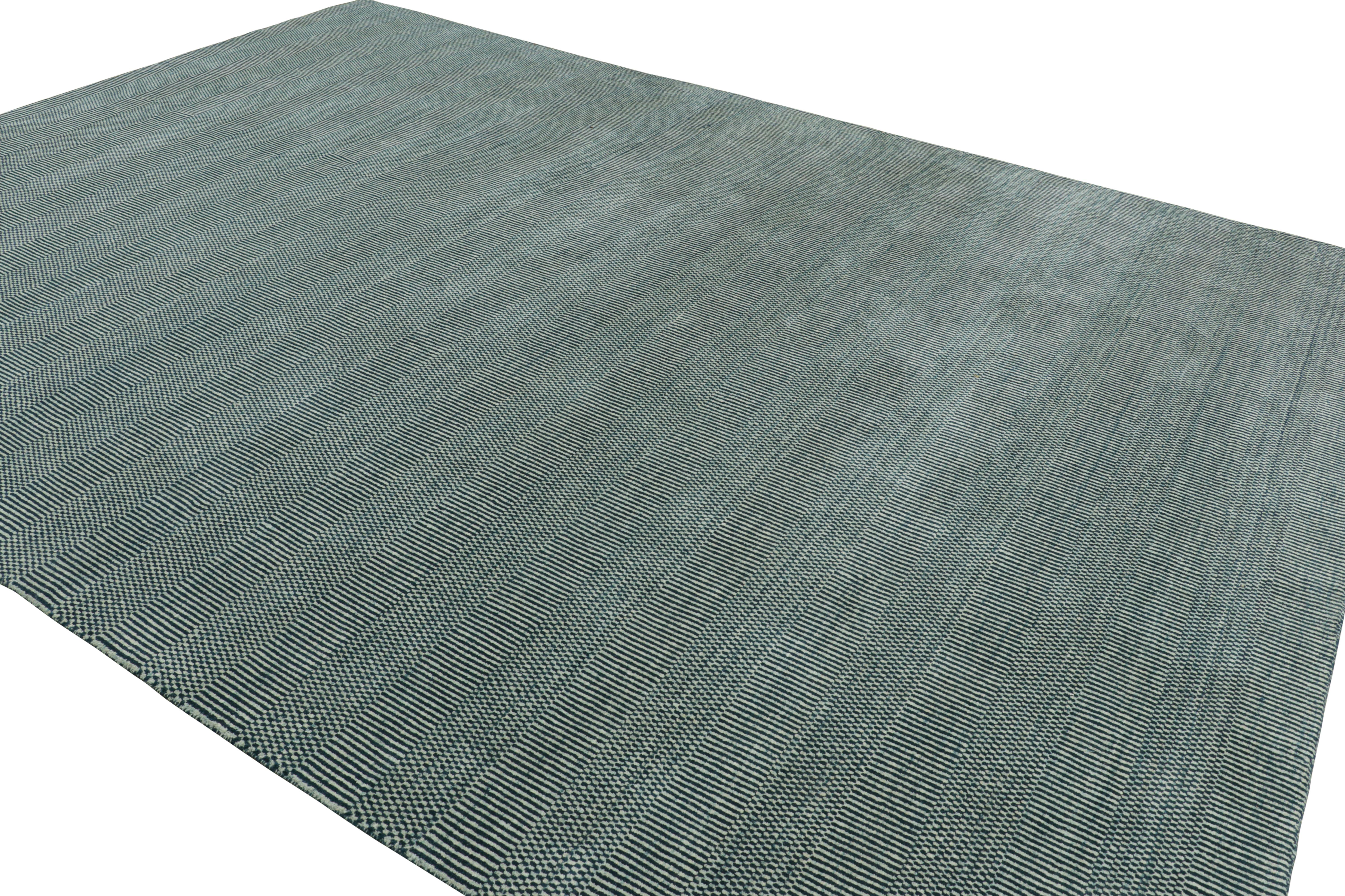 Hand-Knotted Rug & Kilim’s Modern Rug in Blue and Cream, with Stripes and Geometric Patterns For Sale
