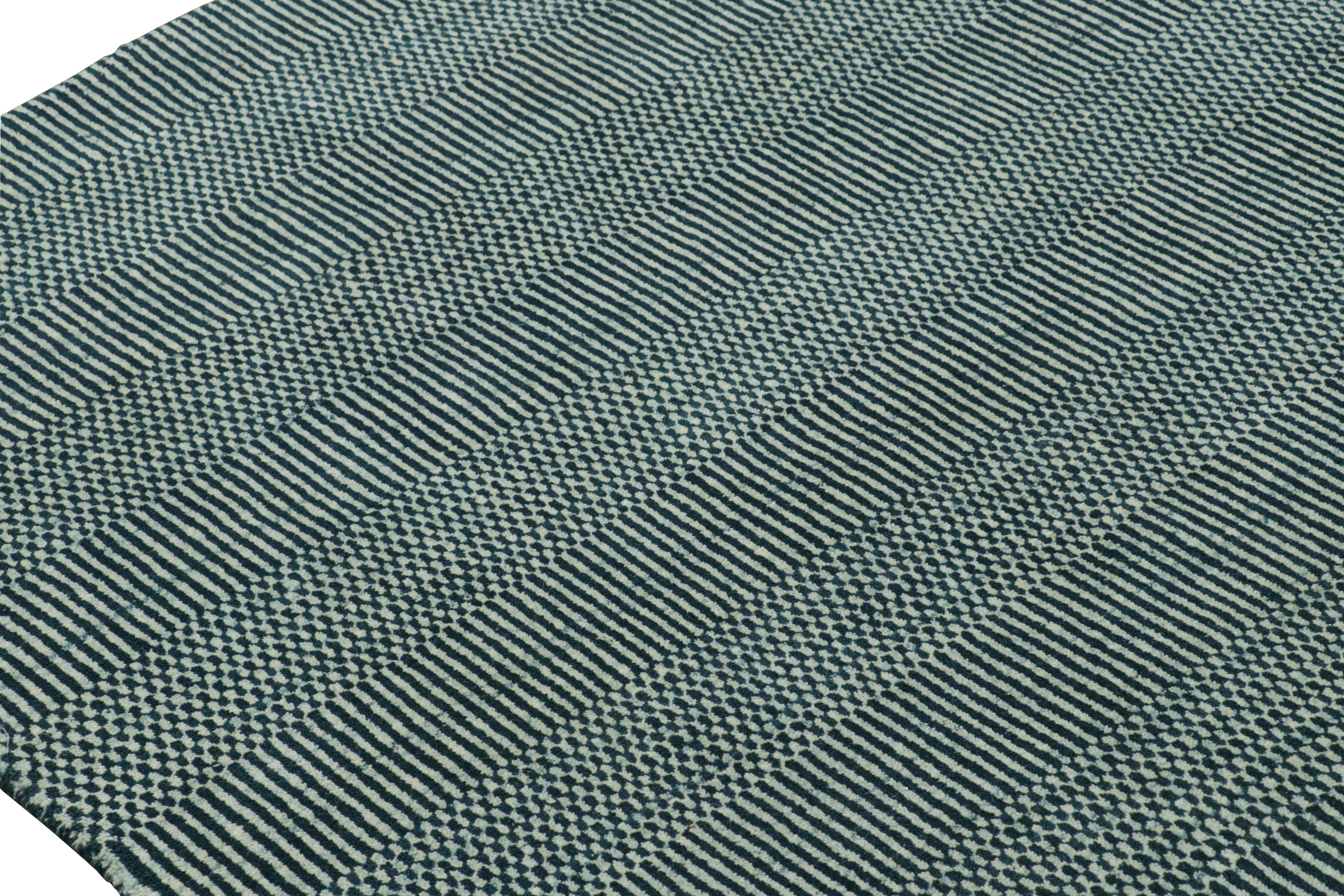 Contemporary Rug & Kilim’s Modern Rug in Blue and Cream, with Stripes and Geometric Patterns For Sale