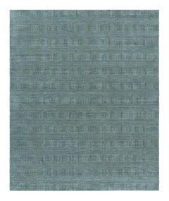 Rug & Kilim’s Modern Rug in Blue and Cream, with Stripes and Geometric Patterns