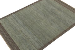 Rug & Kilim’s Modern Rug in Blue and Green Striae with Brown Border