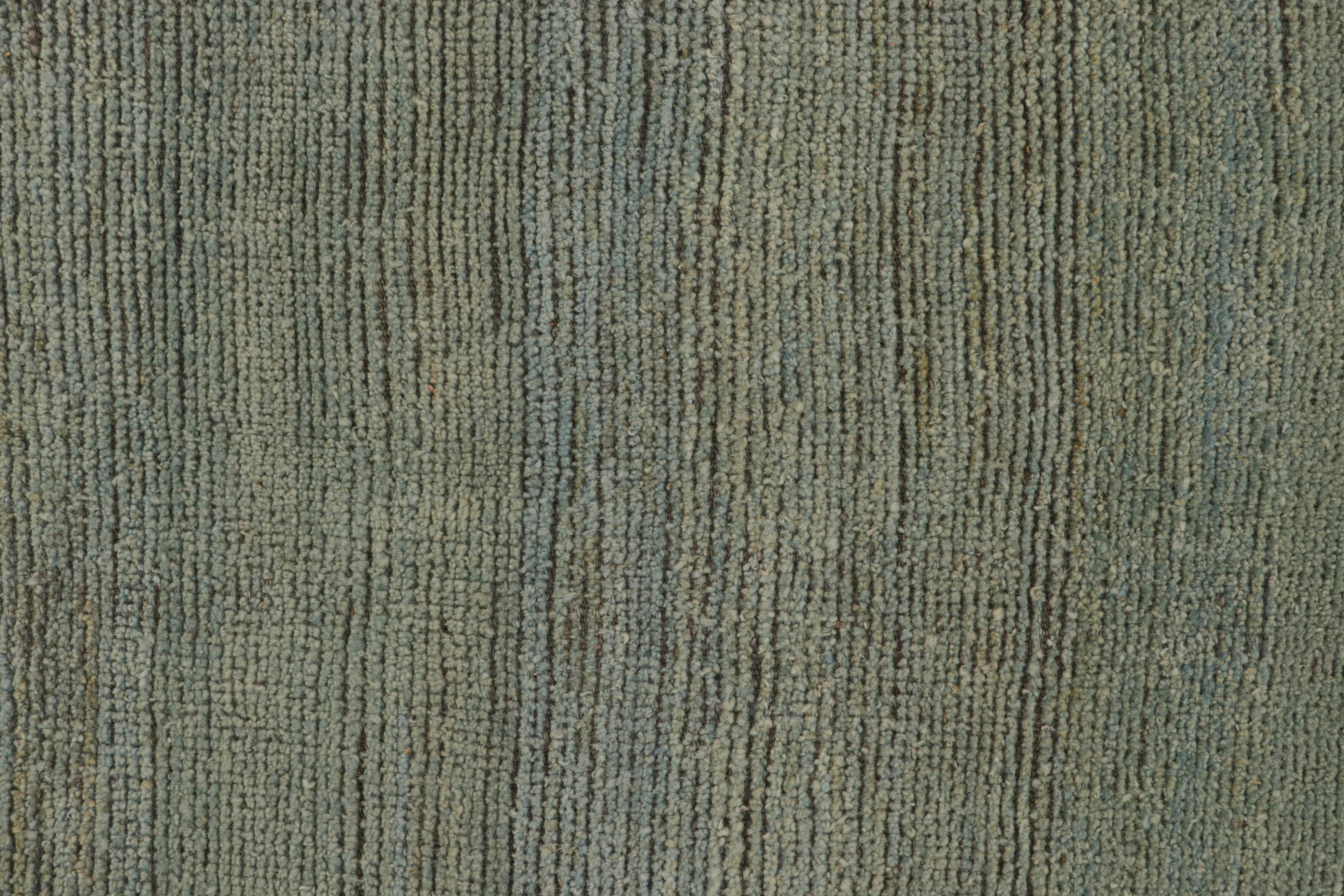 Tappeto moderno Rug & Kilim a strisce blu e verdi con bordo marrone In condizioni Nuovo in vendita a Long Island City, NY