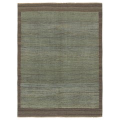 Rug & Kilim’s Modern Rug in Blue and Green Striae with Brown Border