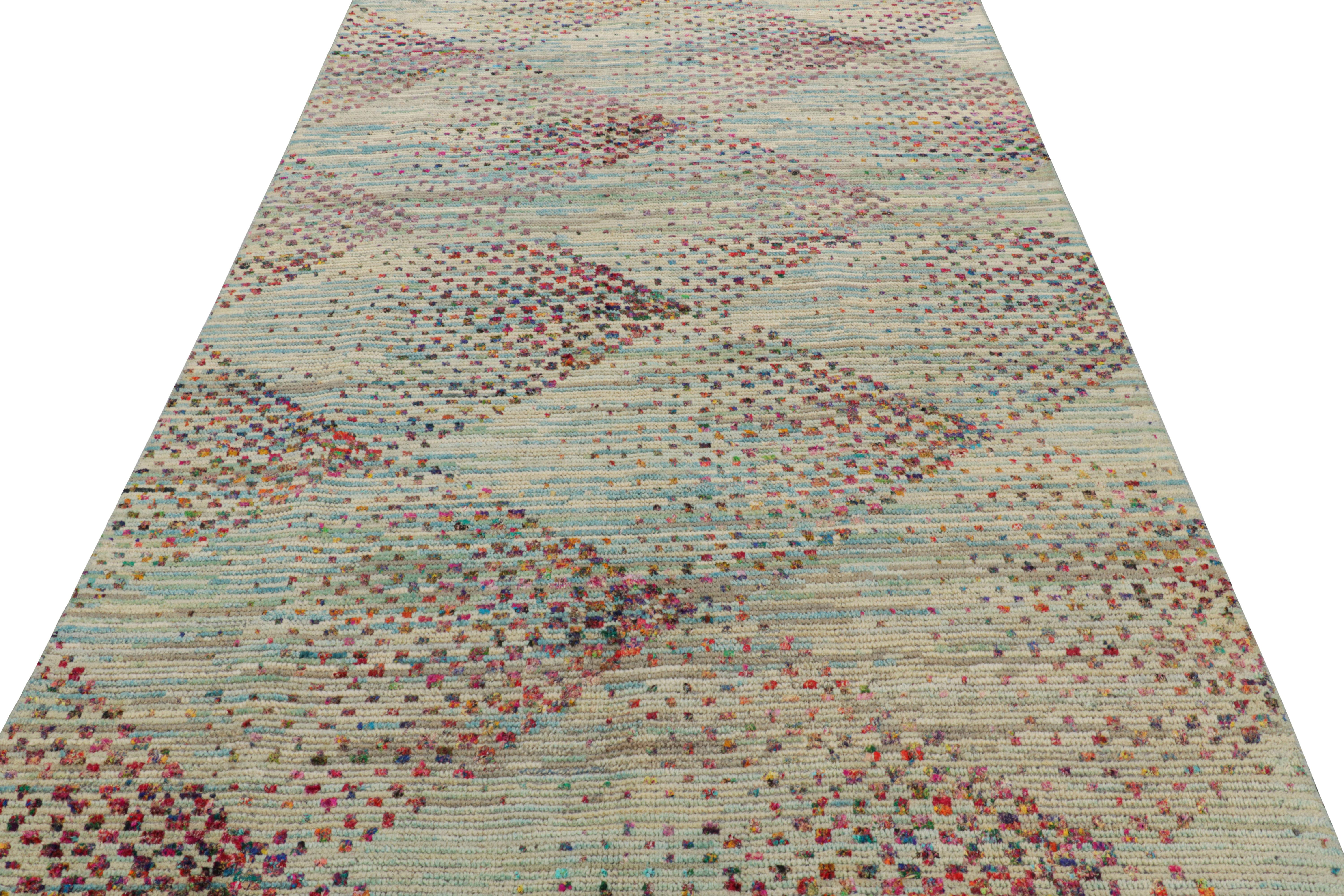 Rug & Kilim's Modern Rug in Blau und Rot Geometrisch gemustert (Indisch) im Angebot