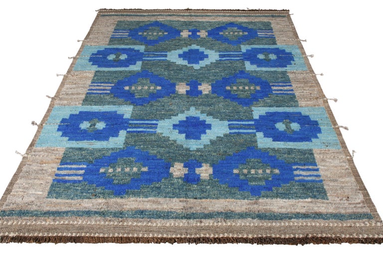 Rug and Kilim’s Modern Rug in Blue Brown Geometric Pattern For Sale at ...