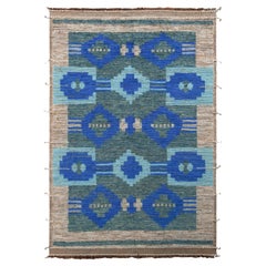 Moderner Teppich von Teppich & Kilims in Blau und Braun mit geometrischem Muster