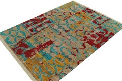 Rug & Kilim’s Modern Rug in Blue, Red and Gold Abstract Patterns