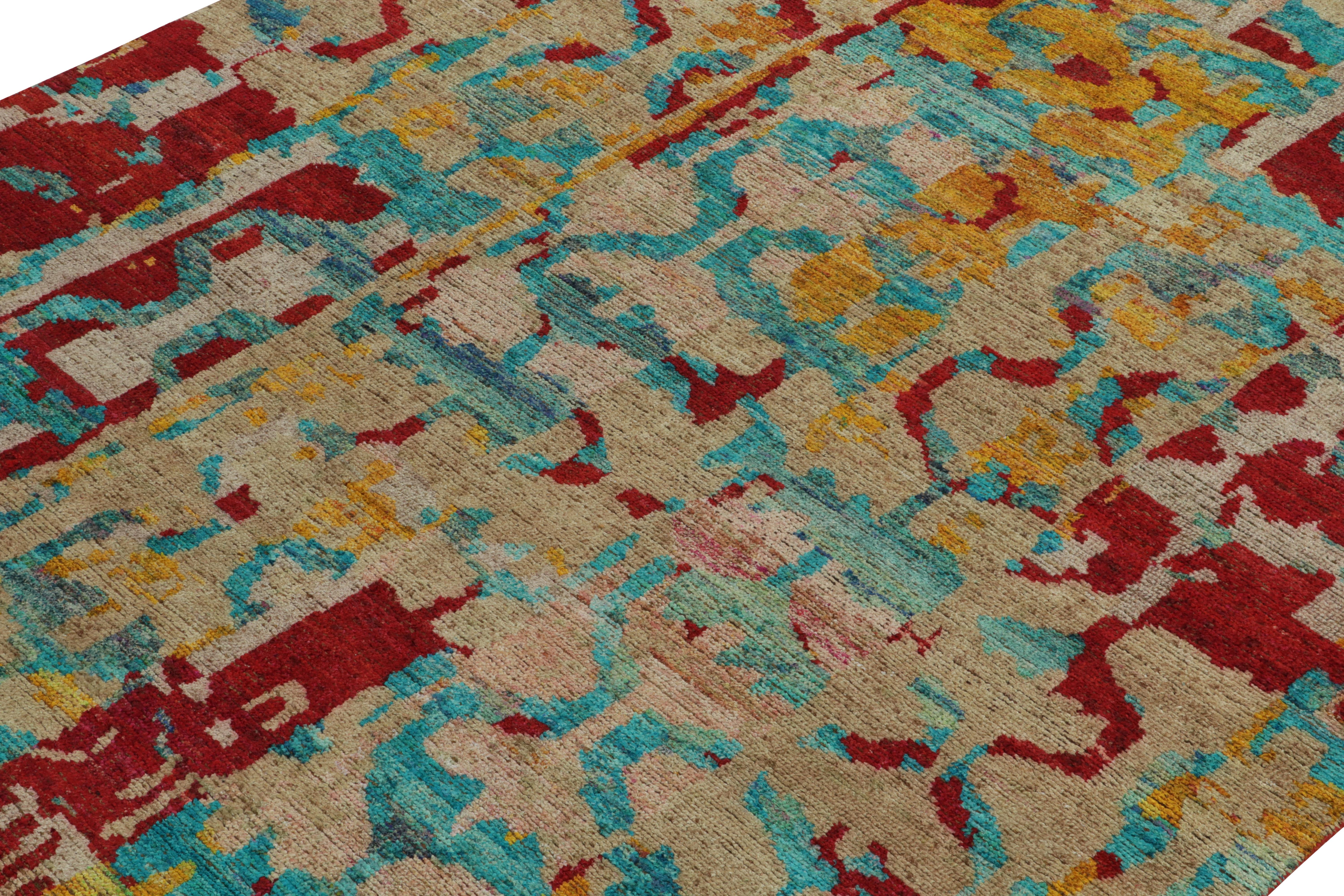 Indian Rug & Kilim’s Modern Rug in Blue, Red and Gold Abstract Patterns For Sale