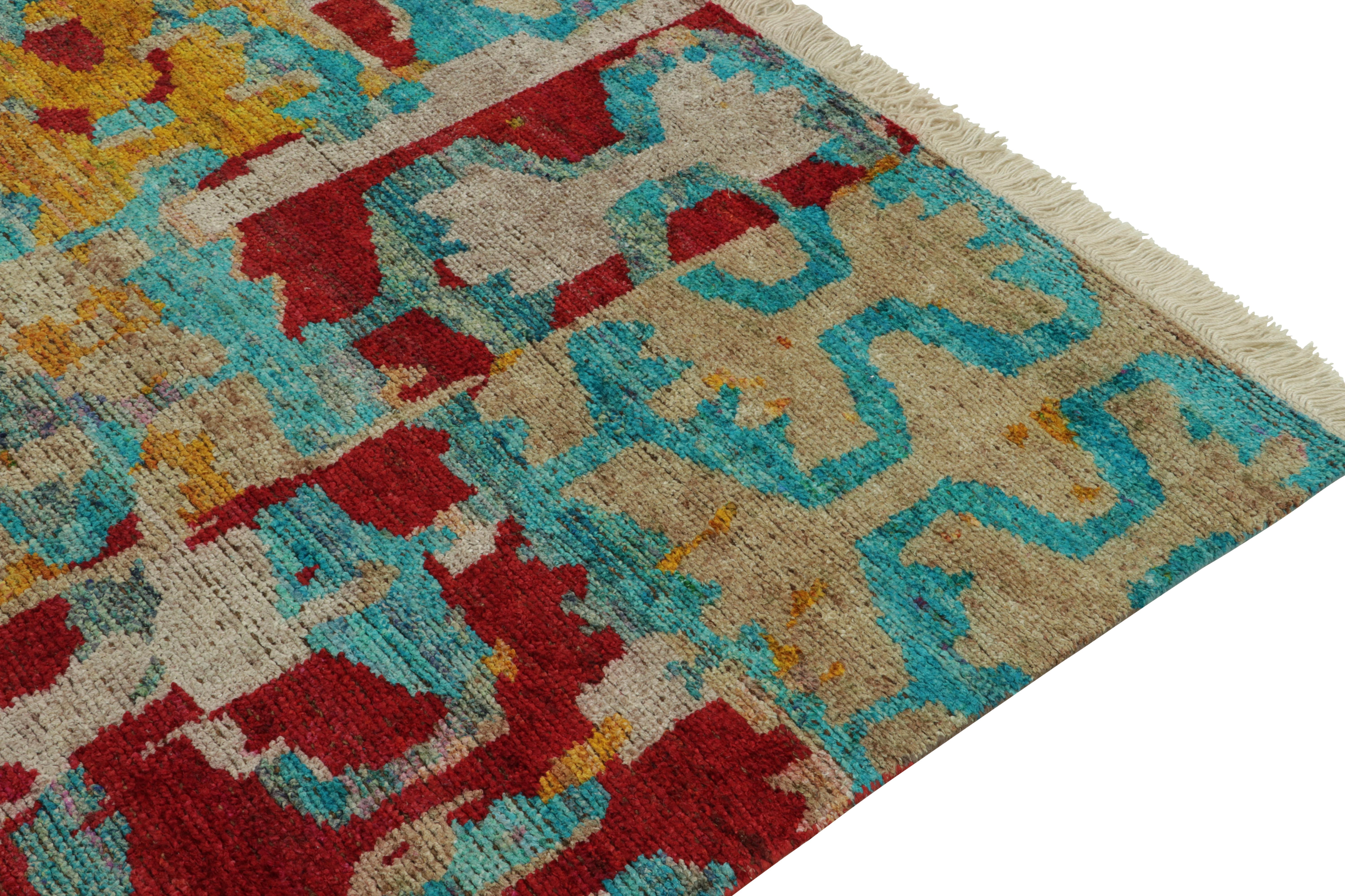 Hand-Knotted Rug & Kilim’s Modern Rug in Blue, Red and Gold Abstract Patterns For Sale