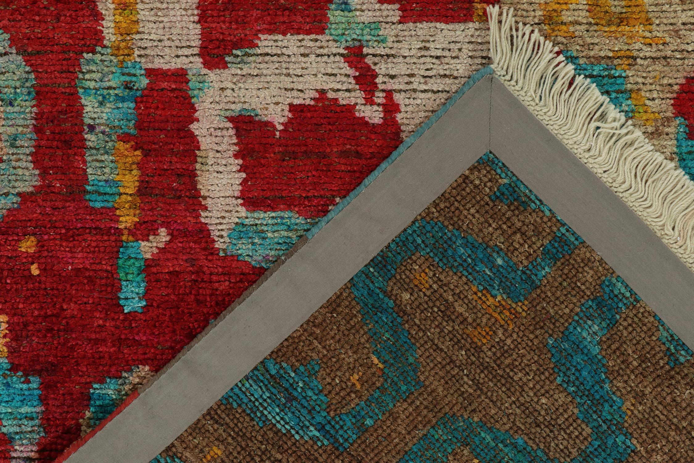 Rug & Kilim’s Modern Rug in Blue, Red and Gold Abstract Patterns In New Condition For Sale In Long Island City, NY
