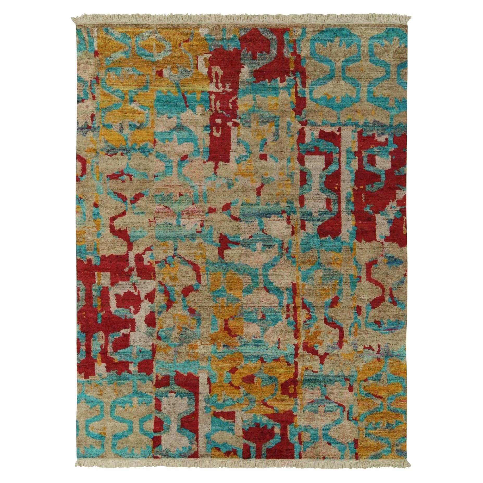 Tappeto moderno Rug & Kilim con motivi astratti blu, rossi e oro