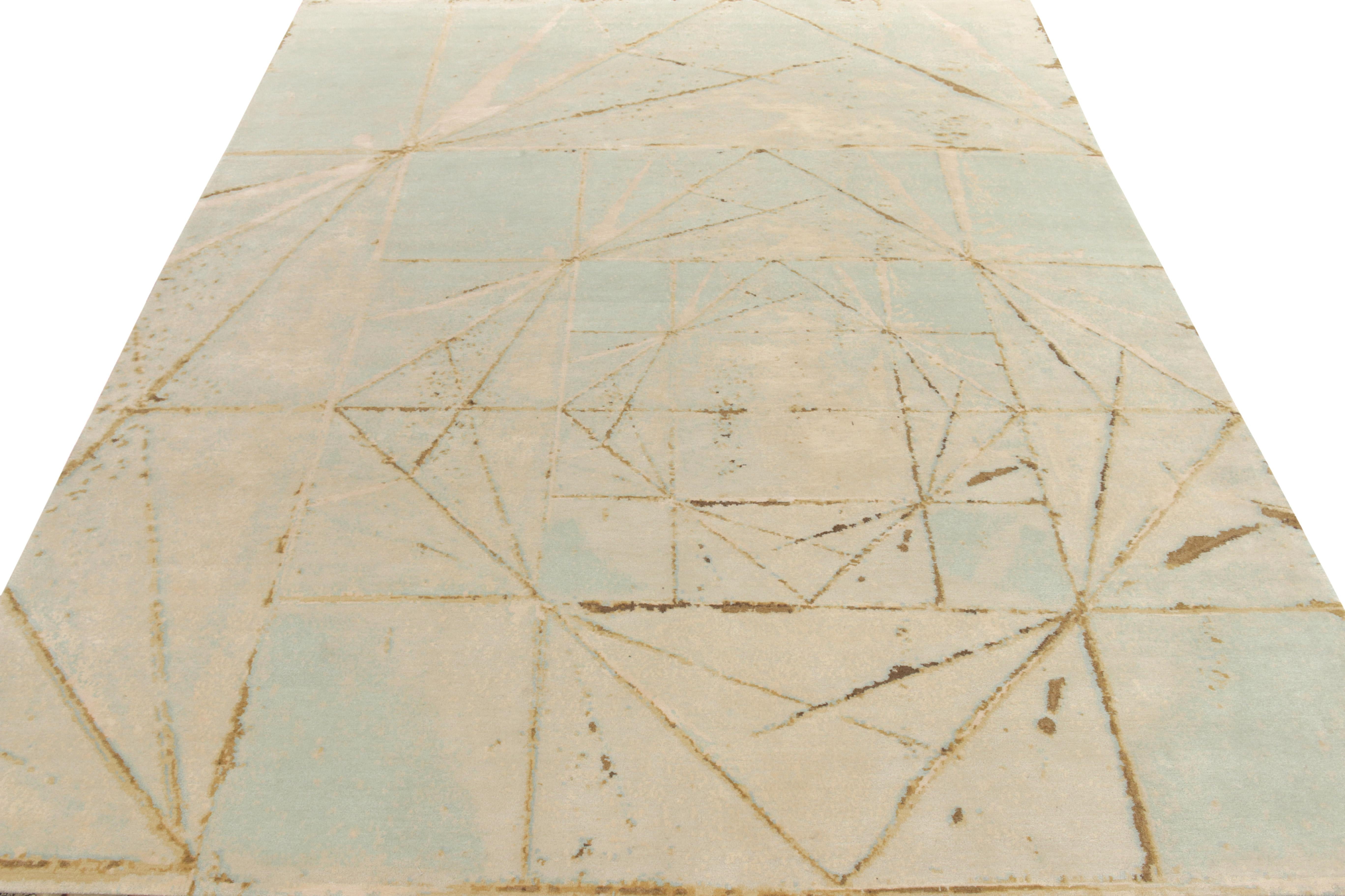 Ein 9x12 moderner Teppich aus den abstrakten Stilen der New & Modern Collection'S von Rug & Kilim. Diese an Kristalle erinnernde, pinselstrichartige Kunsthommage ist aus Wolle und glänzender Seide handgeknüpft und erfreut sich eines erfrischenden