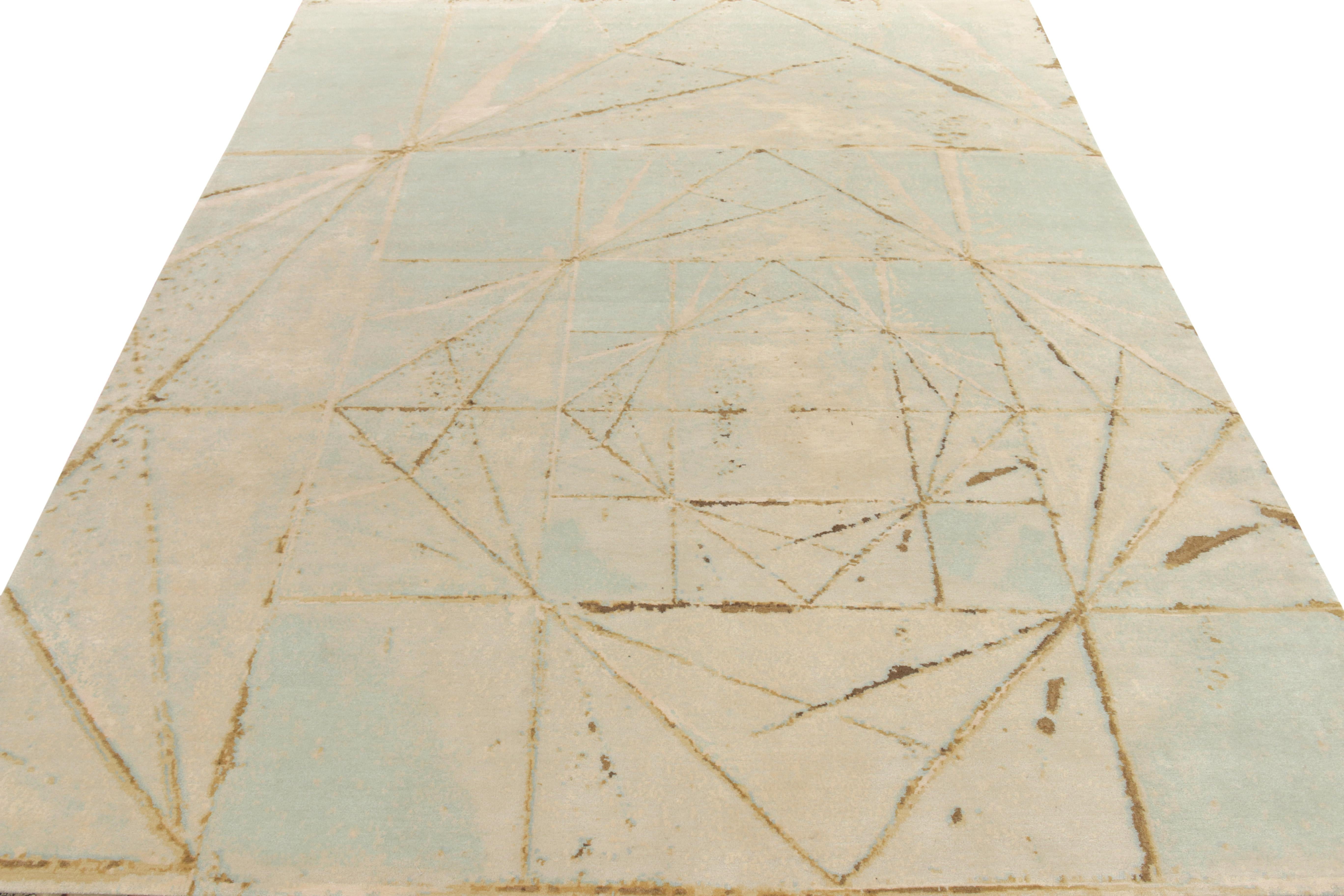 Una alfombra moderna de 9x12 de los estilos abstractos de la Colección Nueva y Moderna de Rug & Kilim. Anudado a mano en lana y lustrosa seda, este homenaje al arte que recuerda al cristal y a las pinceladas goza de un refrescante juego de colores