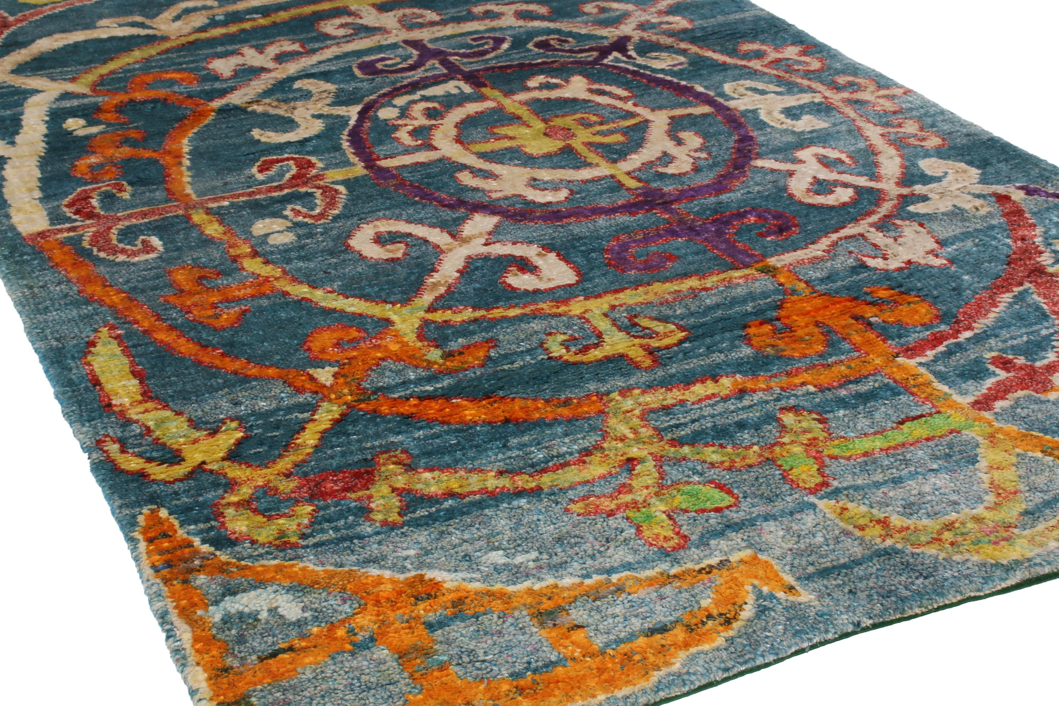 Rug & Kilim's Modern Rug in Blau mit polychromen geometrischen Mustern (Handgeknüpft) im Angebot