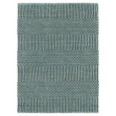 Alfombra moderna Rug & Kilim en crema y azul, con rayas y motivos geométricos
