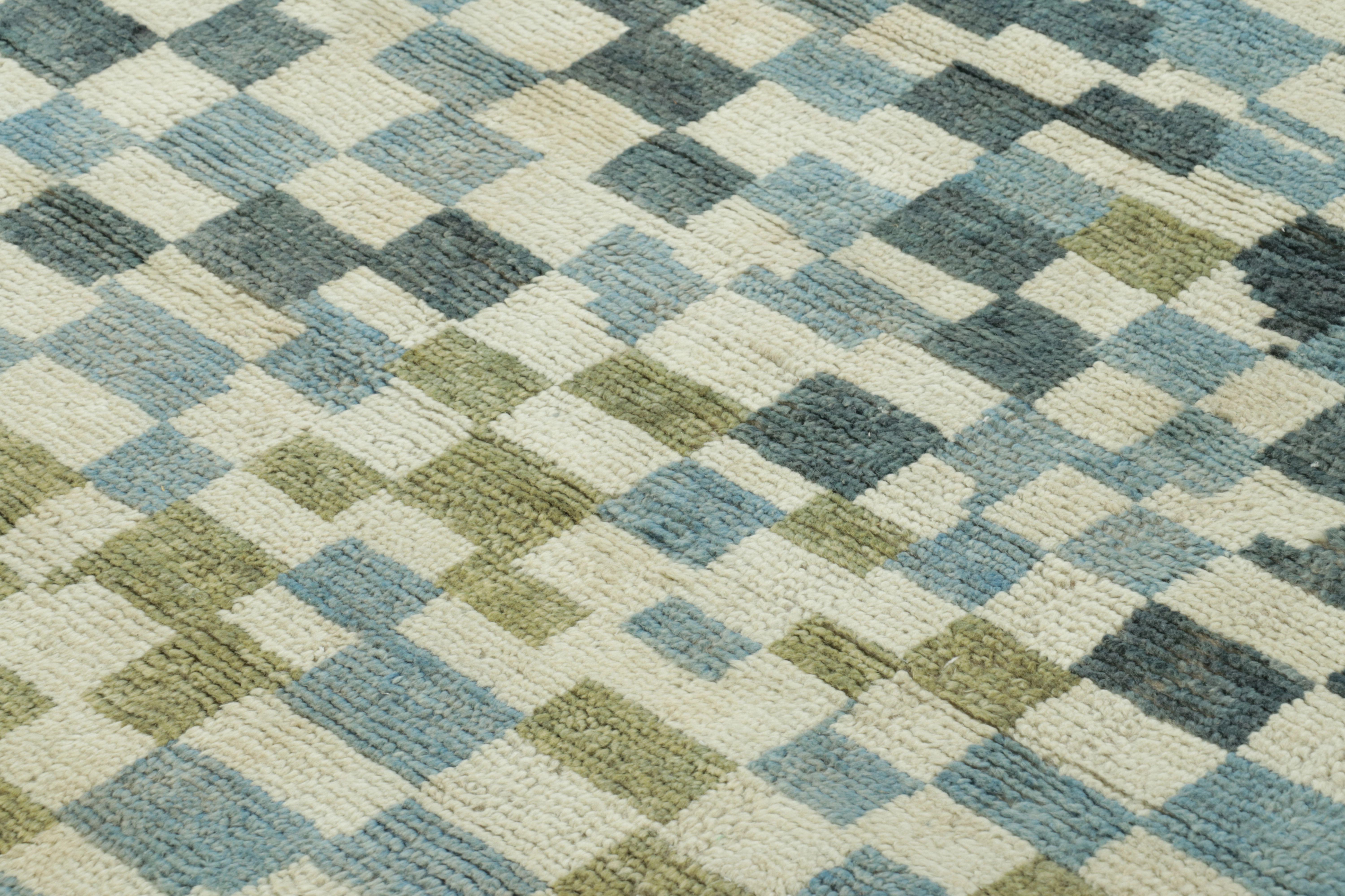 Rug & Kilim’s Modern Rug in Cream, Gray and Blue Abstract Pixelated Pattern In New Condition For Sale In Long Island City, NY