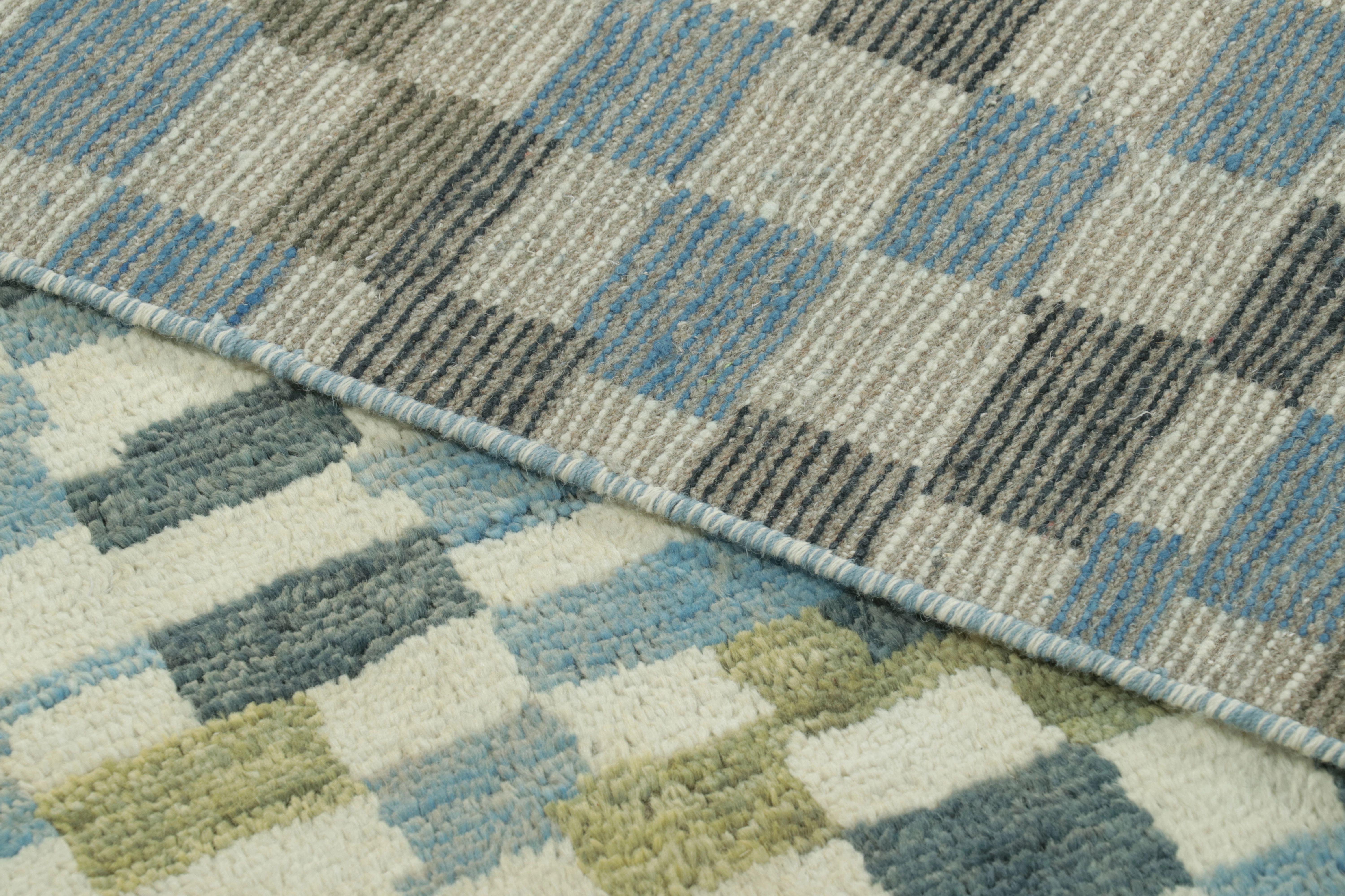Wool Rug & Kilim’s Modern Rug in Cream, Gray and Blue Abstract Pixelated Pattern For Sale
