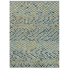 Rug & Kilim’s Modern Rug in Cream, Gray and Blue Abstract Pixelated Pattern