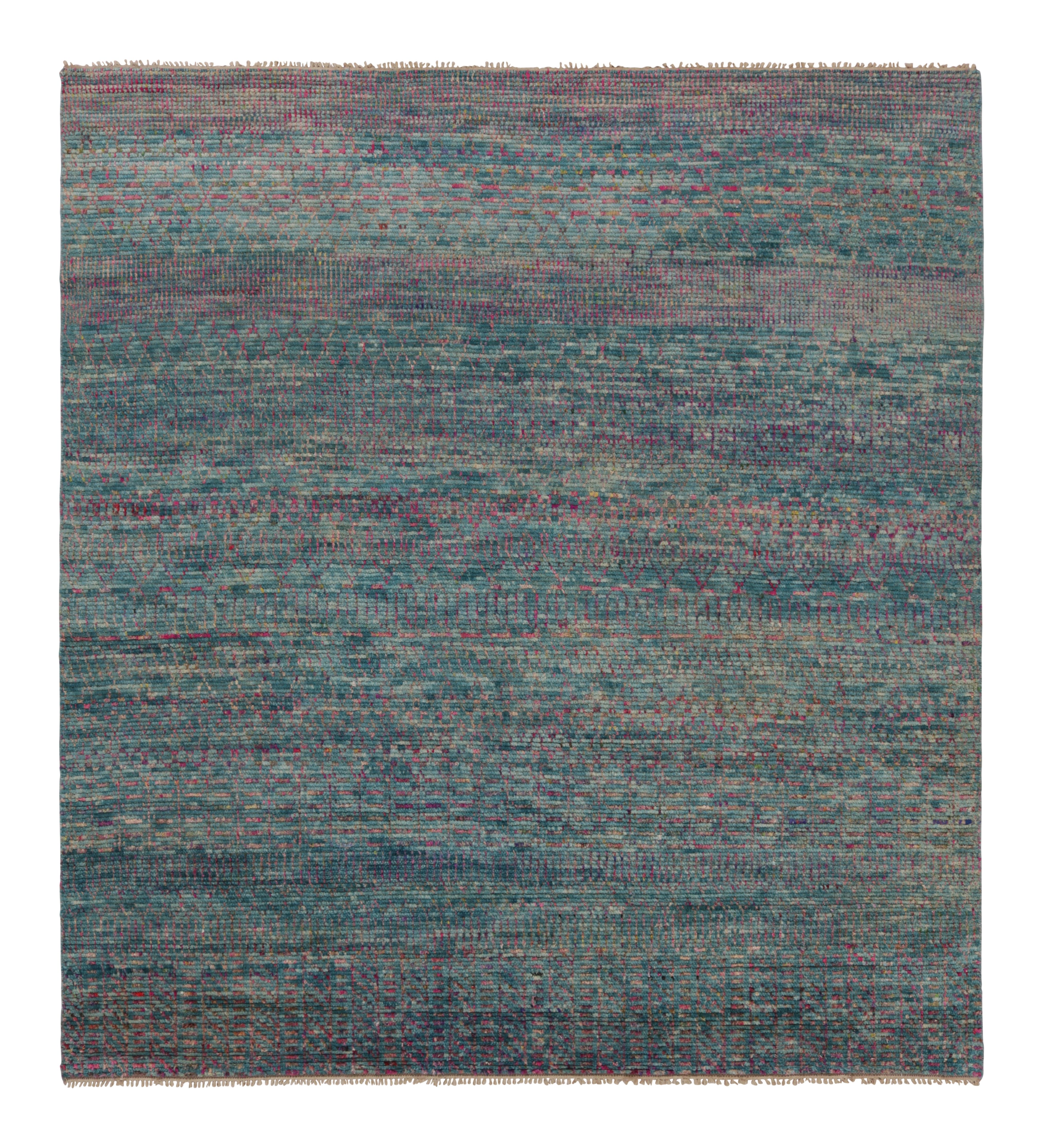 Rug & Kilim's Modern Rug in Deep Teal and and Fuschia Striped Pattern