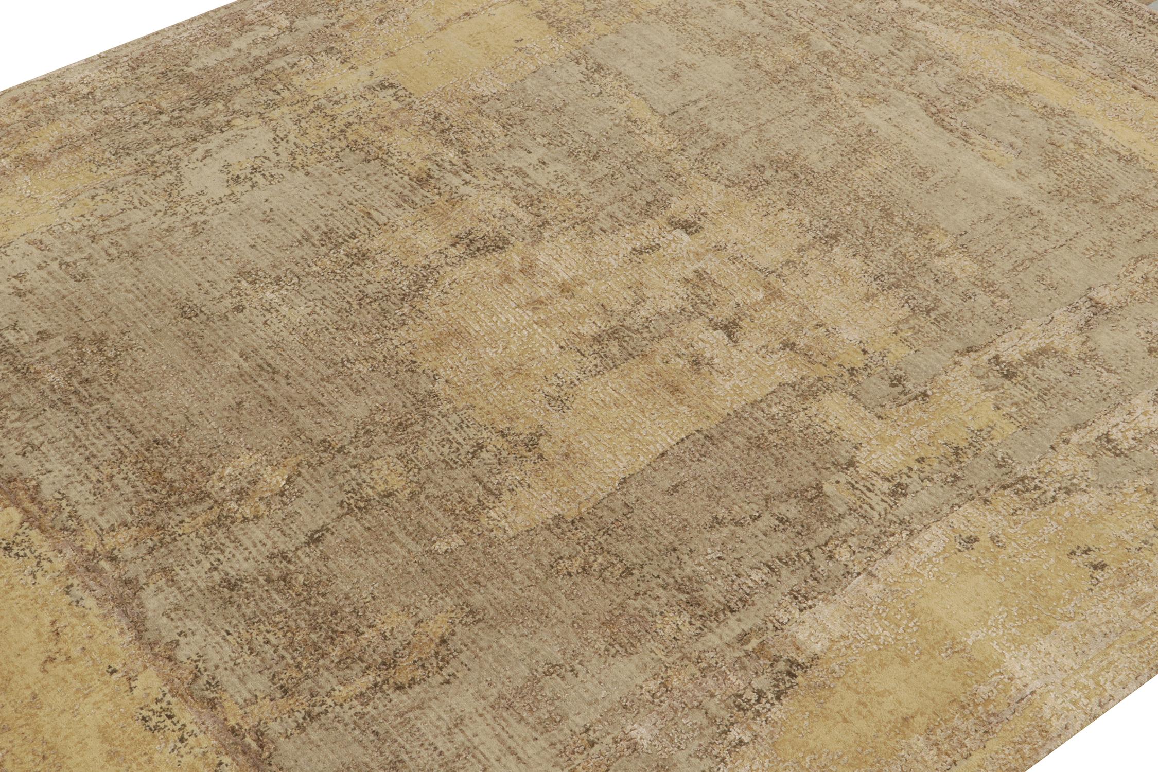 Hand-Knotted Rug & Kilim’s Modern Rug in Gold, Beige-Brown and Grey Abstract Pattern For Sale