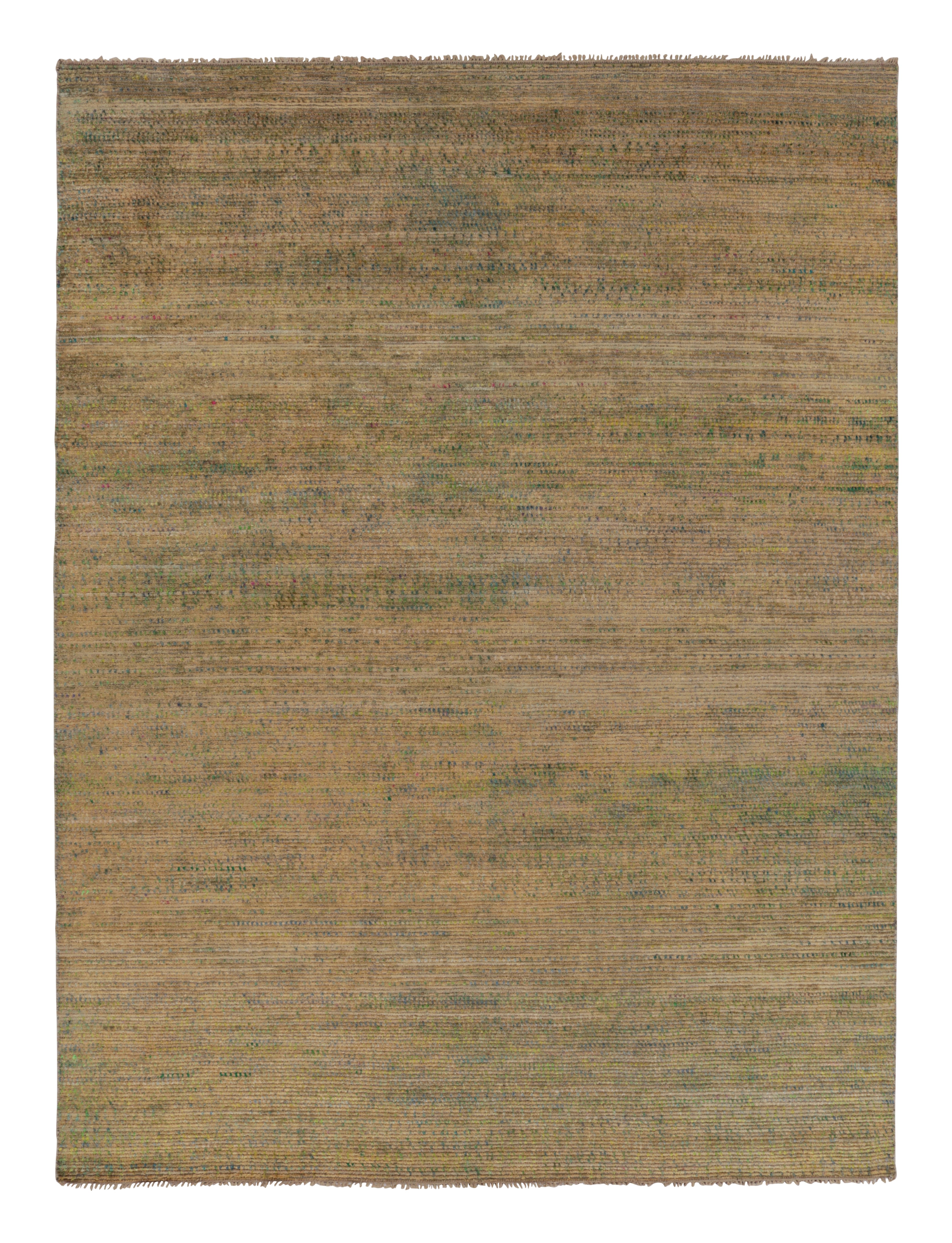 Rug 
Kilim
s Modern Rug in Golden Ochre and Olive Striped Pattern For Sale