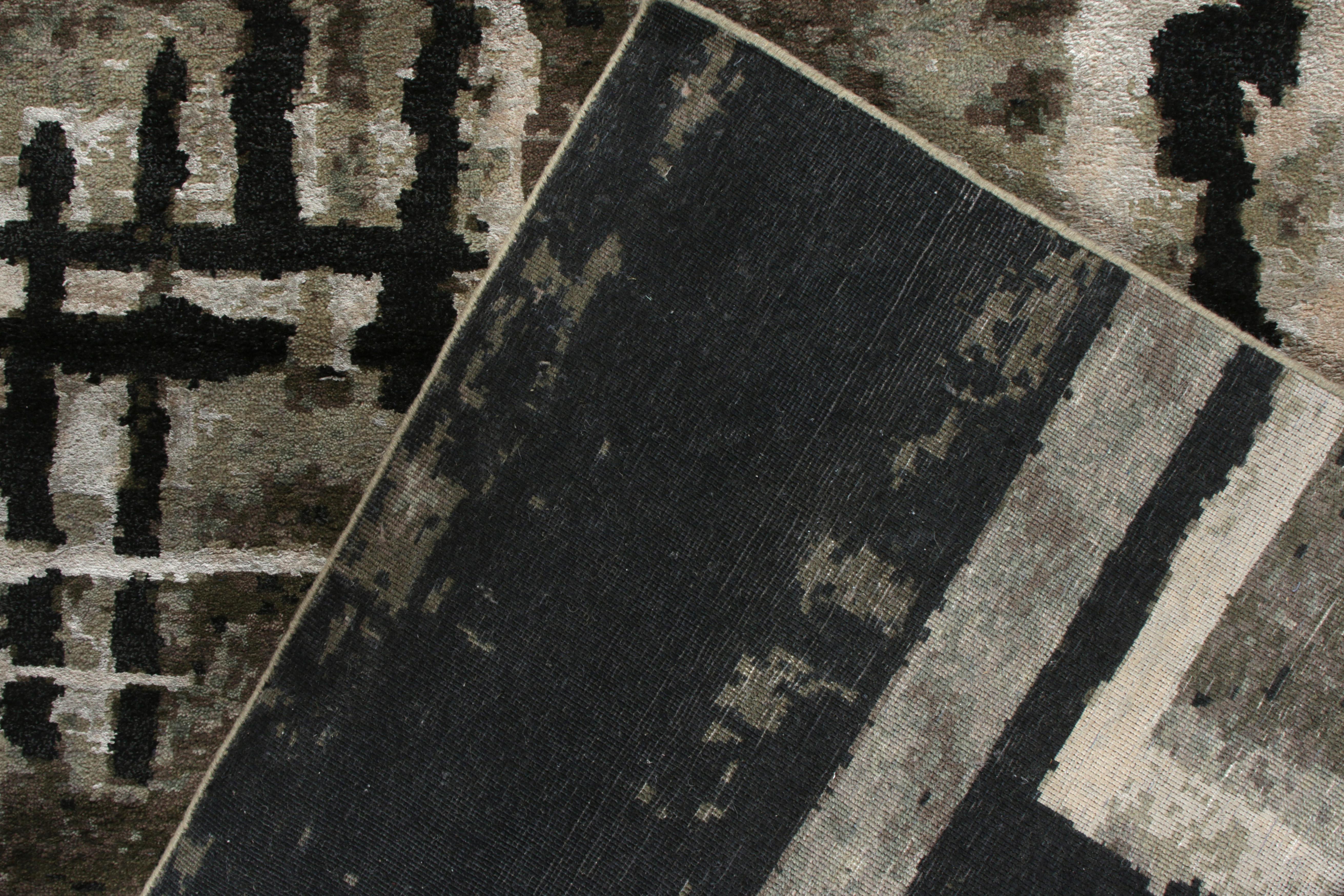 Hand-Knotted Rug & Kilim’s Modern Rug in Grey, Green, Brown, Black Geometric Pattern For Sale