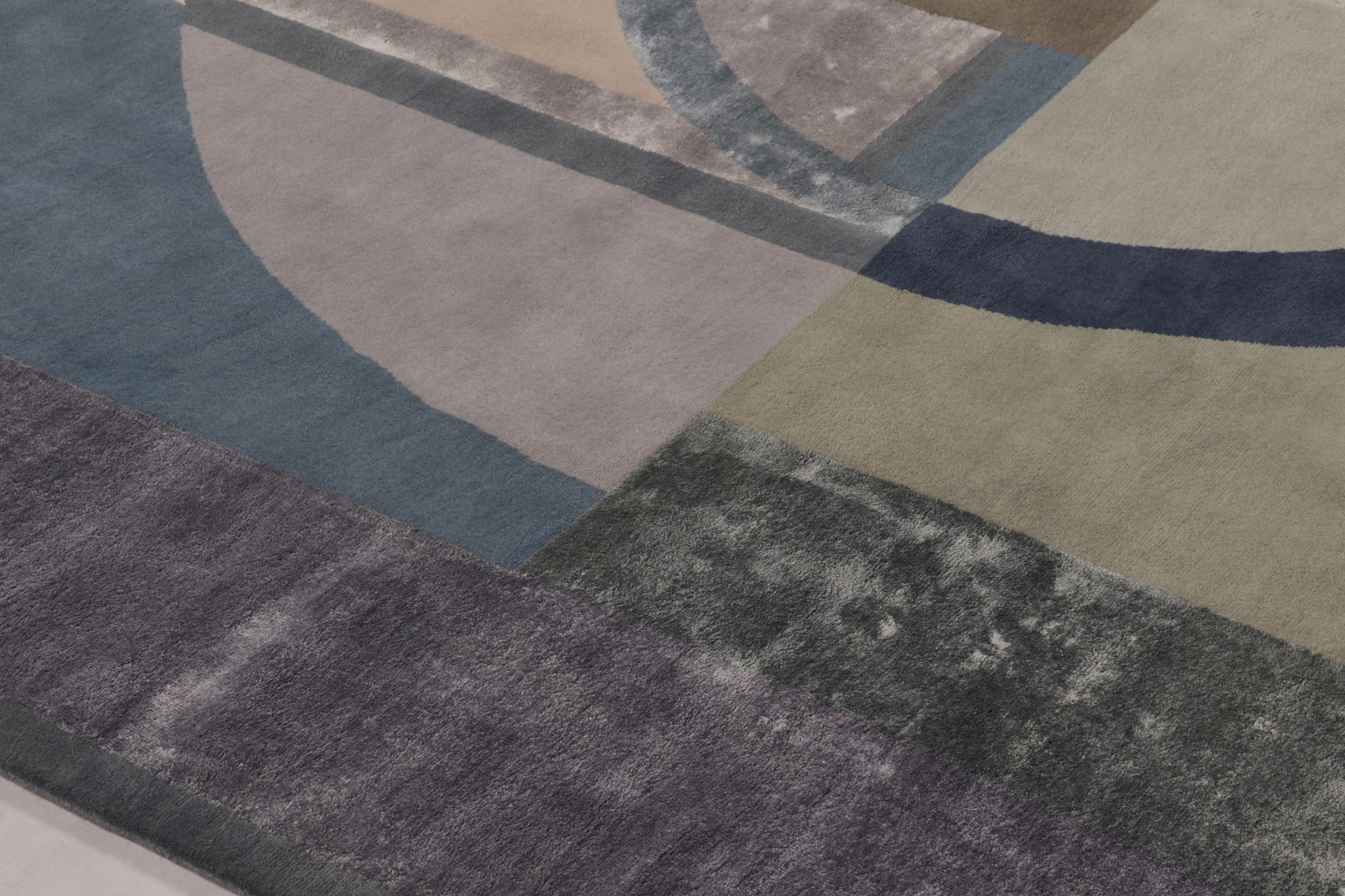 Rug & Kilim's Modern Rug in Mauve, Blau und Taupe Geometrische Collage (Handgeknüpft) im Angebot