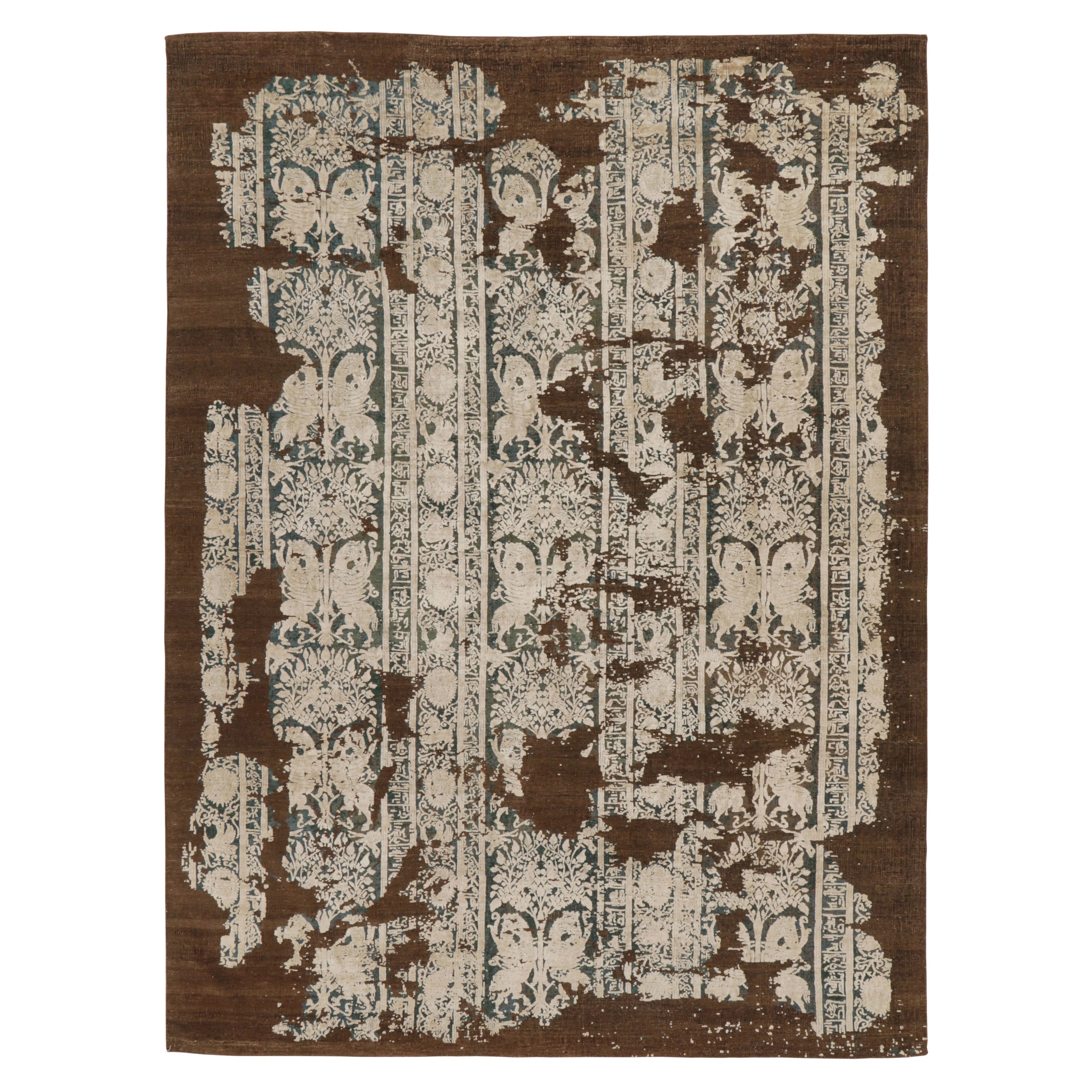 Rug 
Kilim
s Modern Rug in Obscured Floral Columns on Chocolate Brown For Sale