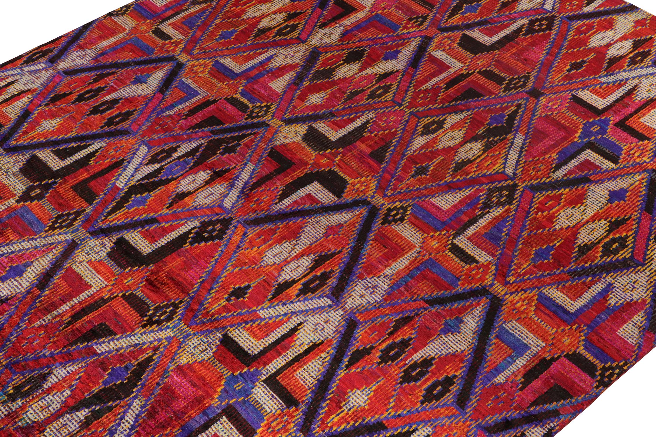 Hand-Knotted Rug & Kilim’s Modern Rug in Red, Blue and Black Diamond Geometric Patterns For Sale