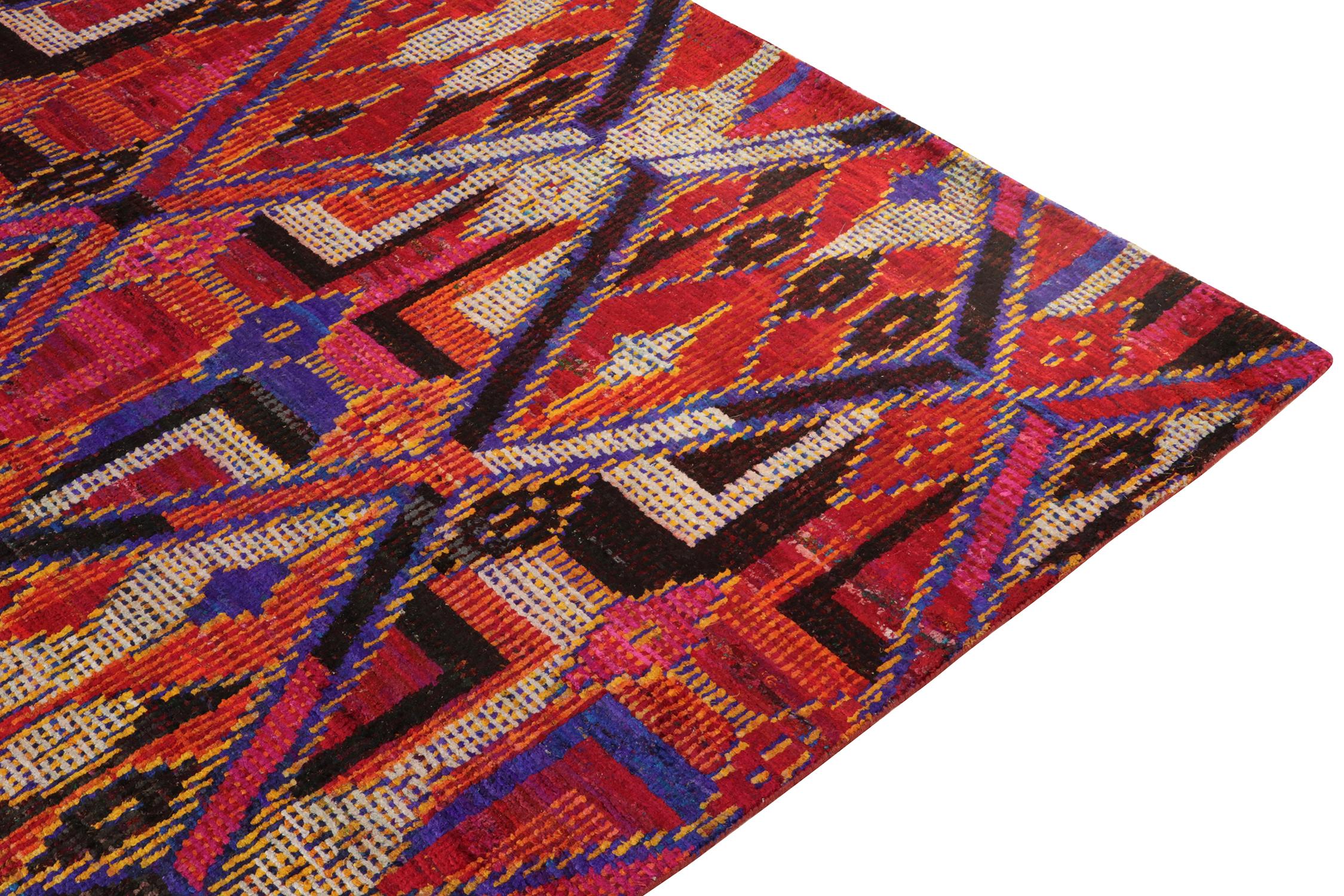 Rug & Kilim’s Modern Rug in Red, Blue and Black Diamond Geometric Patterns In New Condition For Sale In Long Island City, NY