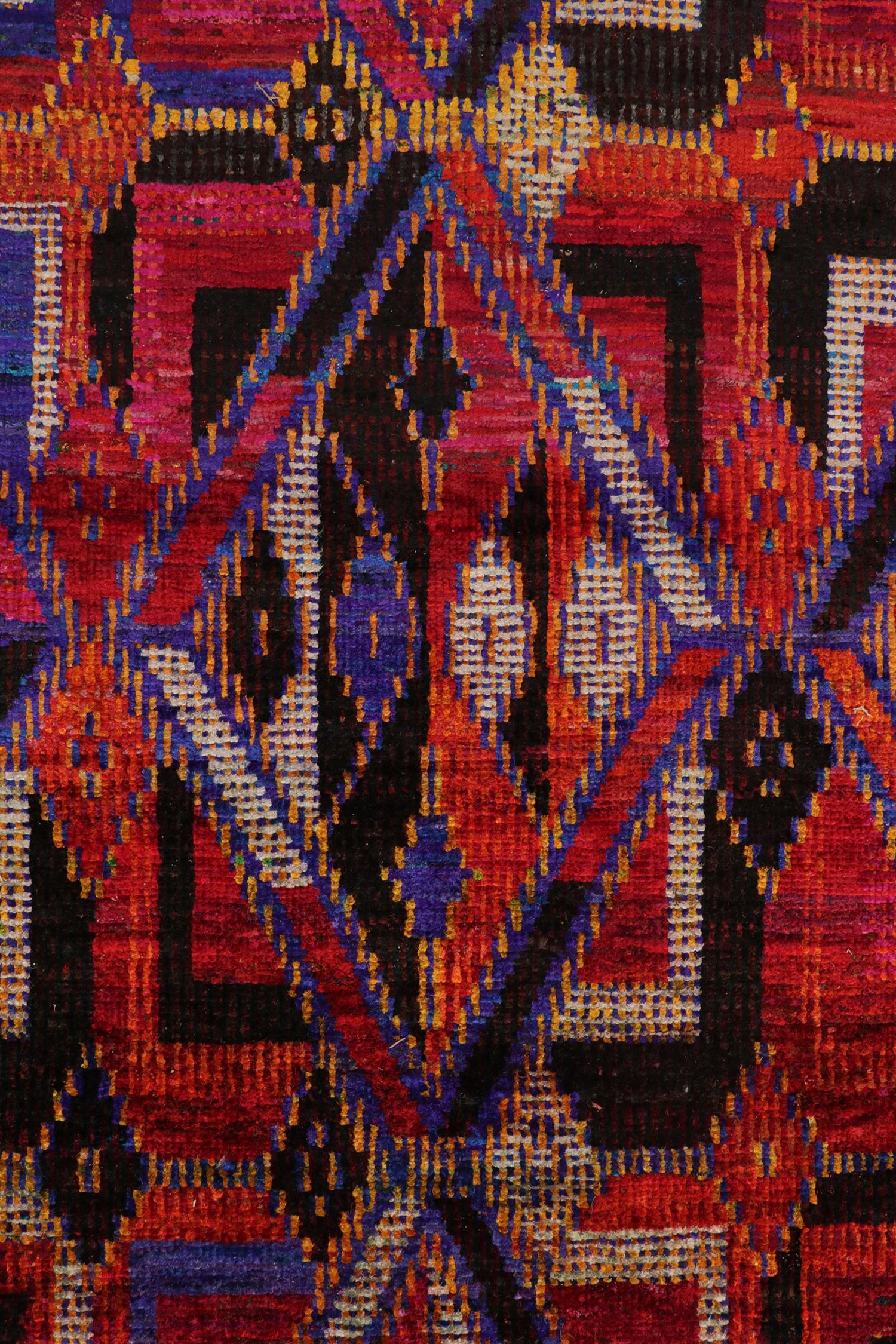 Contemporary Rug & Kilim’s Modern Rug in Red, Blue and Black Diamond Geometric Patterns For Sale
