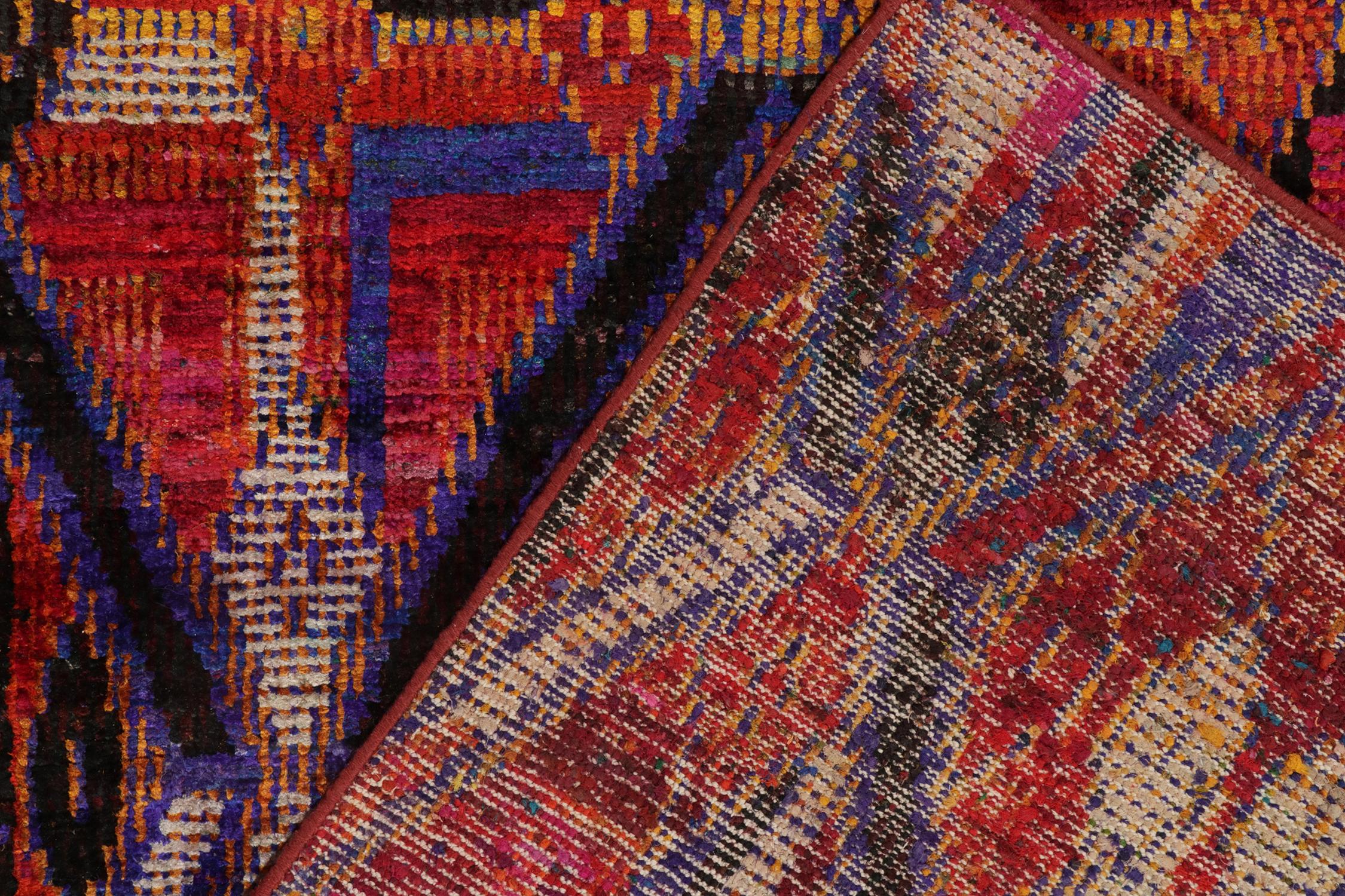Wool Rug & Kilim’s Modern Rug in Red, Blue and Black Diamond Geometric Patterns For Sale