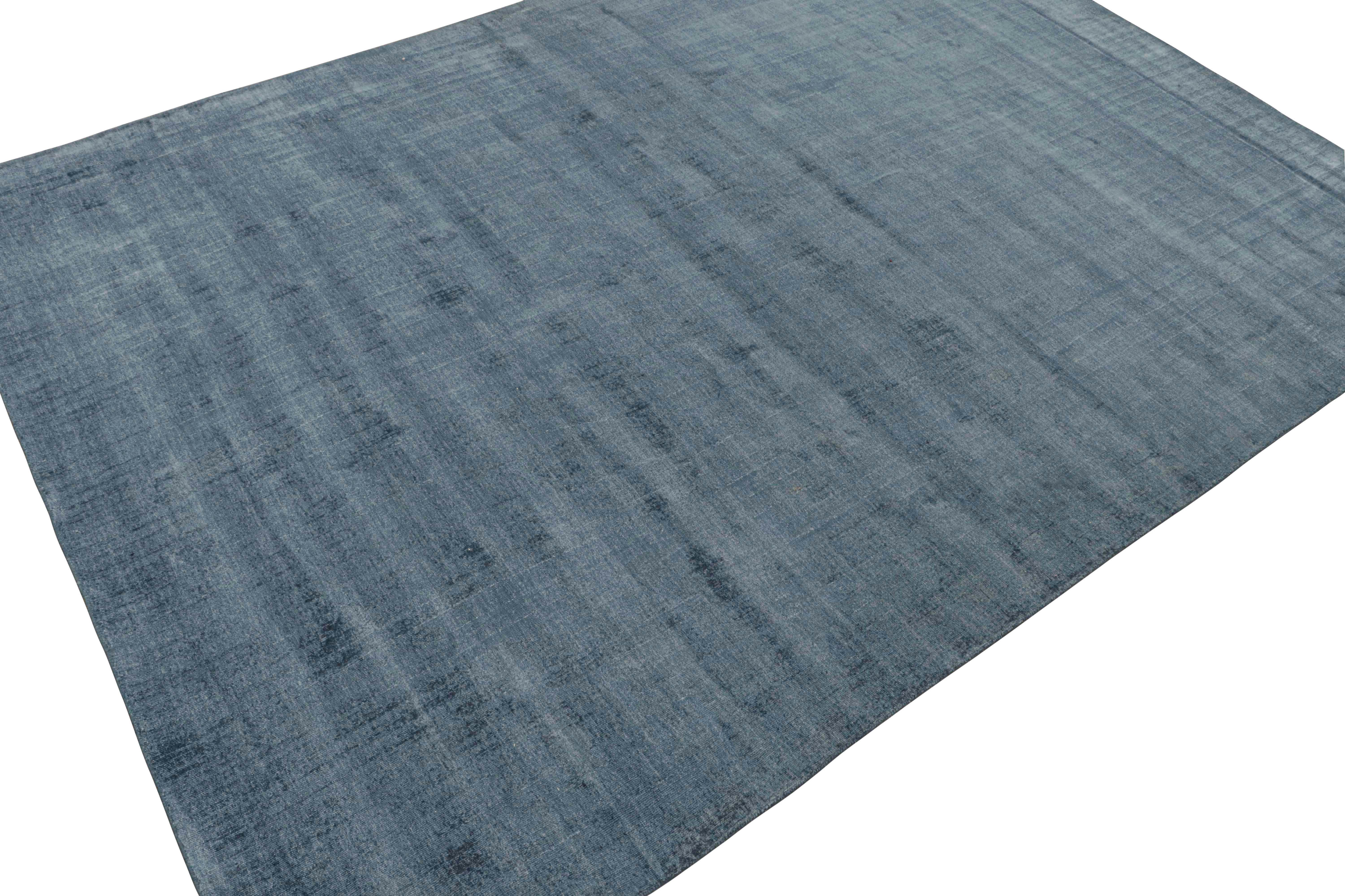 Hand-Knotted Rug & Kilim’s Modern Rug in Solid Blue Tone-on-tone Striae For Sale